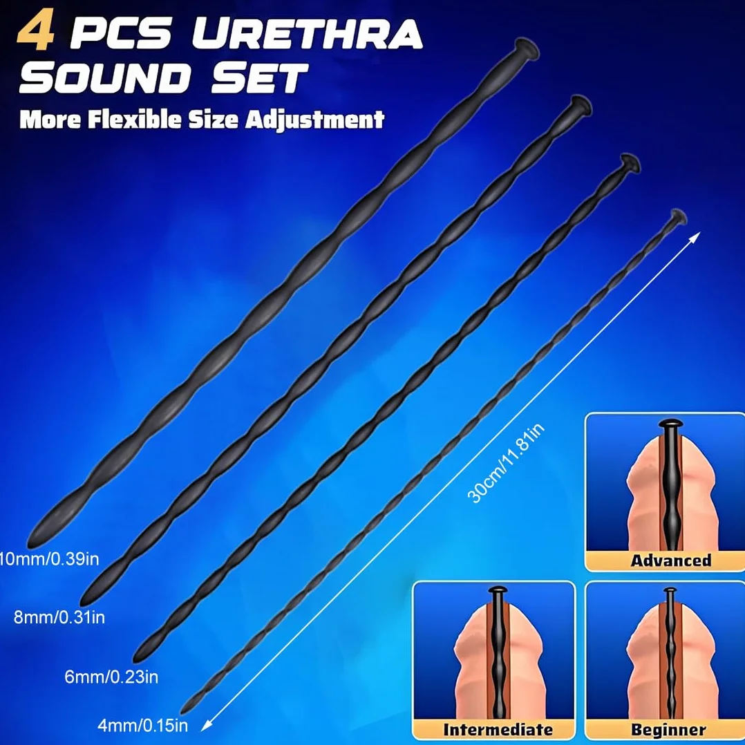 4 Dilatatori per Uomini, Dilatatori in Silicone, Sondaggi Uretrali Flessibili per Stimolazione e Massaggio Prostatico, Silicone Morbido per Uso Sicuro