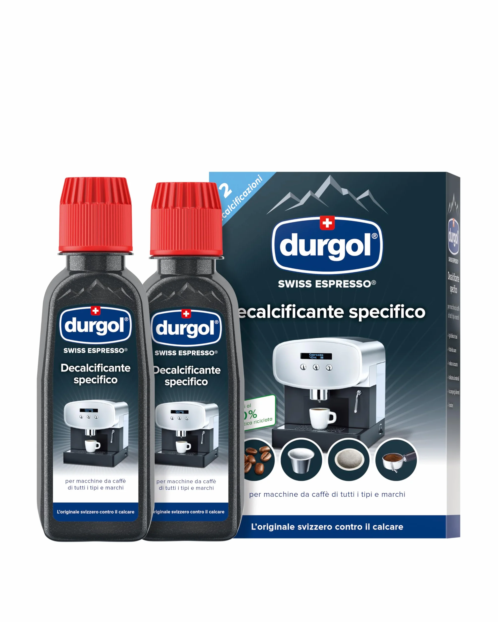 durgol swiss espresso - Decalcificante Professionale - Per tutte le marche di caffettiere - Pulizia facile: senza attesa e senza residui! - 2 flaconi da 125 ml