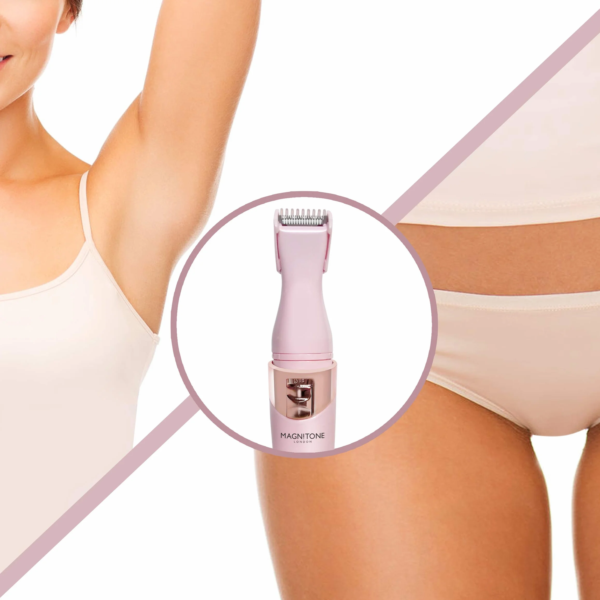 Magnitone FuzzOff Rasoio di Precisione Ricaricabile 3-in-1 Depilatore Viso Corpo Rosa