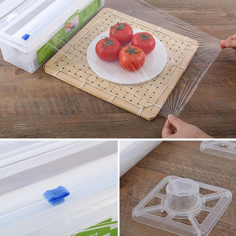 Dispenser per Pellicola Trasparente, Dispenser per Involucro di plastica Ricaricabile con taglierina per Diapositive Avvolgimento per Alimenti Scatola per Alimenti Trasparente Gadget da