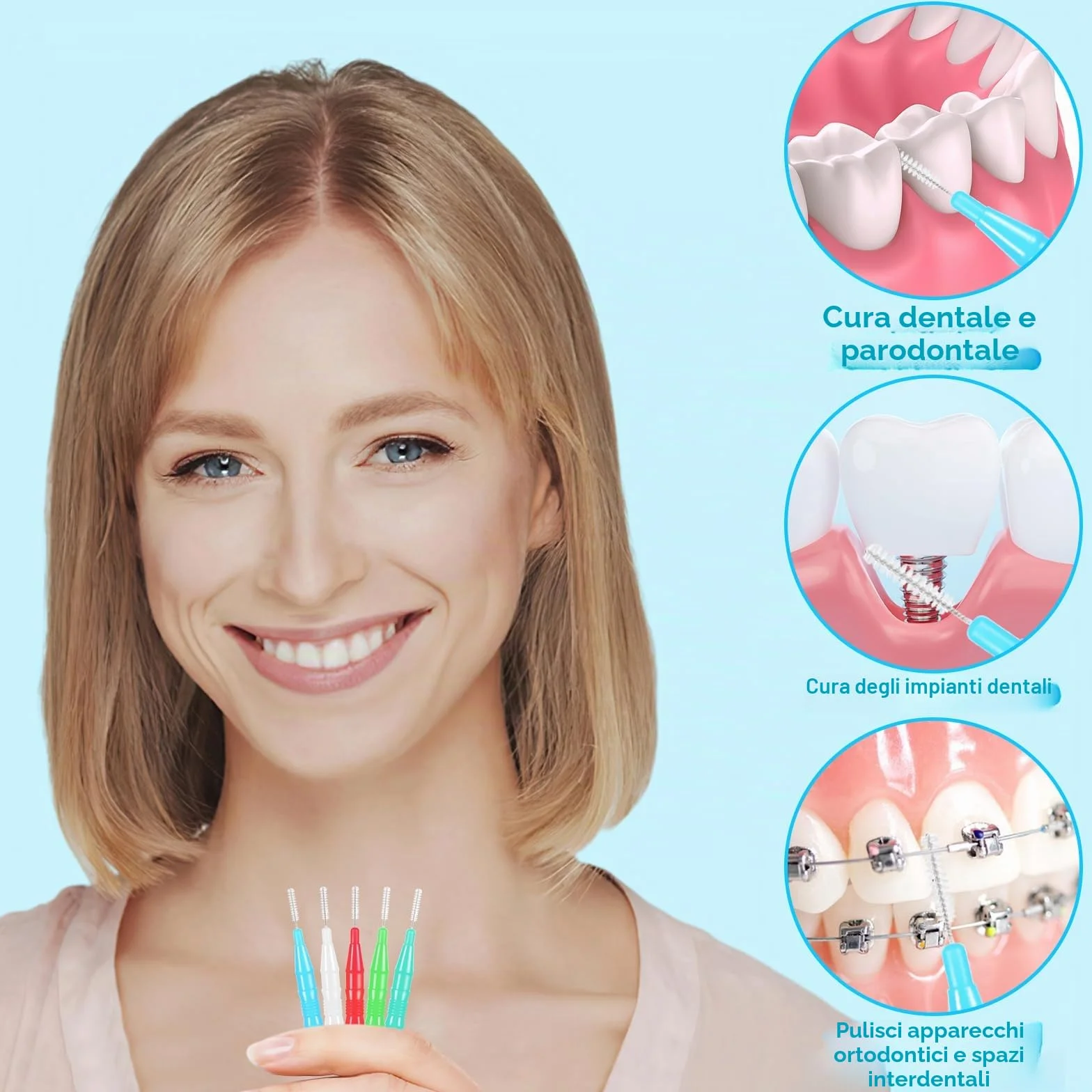 Scovolini Dentali 50 Pezzi, Scovolino per Pulizia Denti con Coperchio, Spazzolini Interdentali per Igiene Orale (5 Colori)