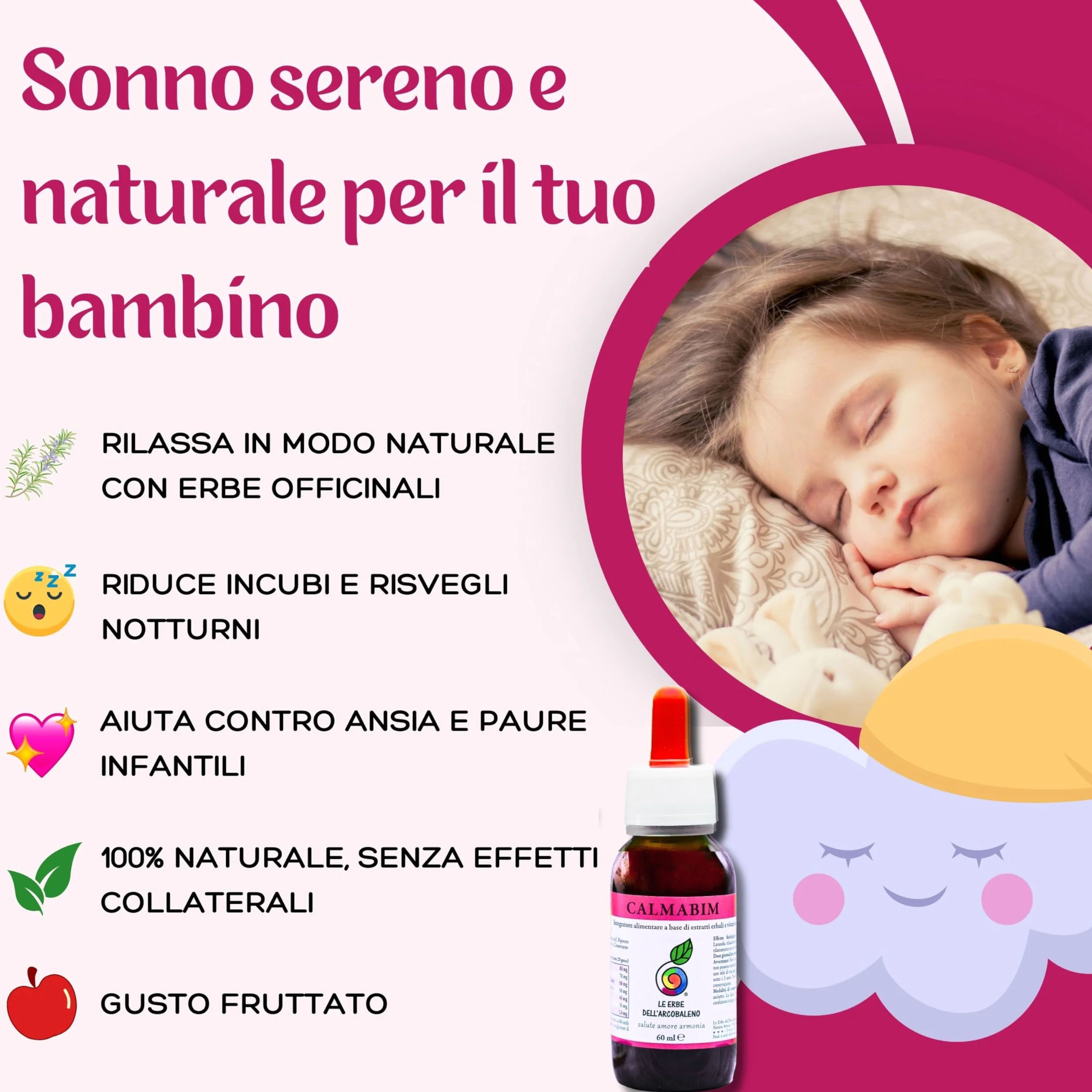 CalmaBim Gocce Per Dormire Bambini 60 ml - Passiflora Camomilla Vitamina B6 Rilassamento Naturale