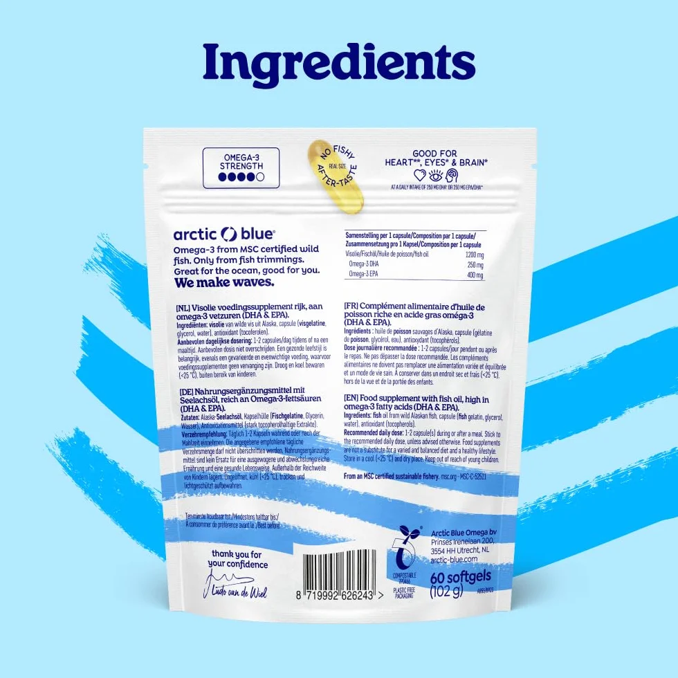 Omega-3 Olio di Pesce 1200 mg 60 Capsule — Alaska Colin Olio EPA 400 mg DHA 250 mg MSC
