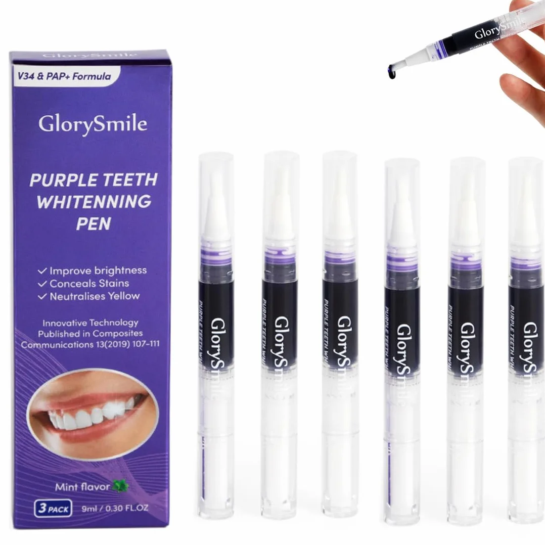 Penna sbiancante denti viola, Strisce sbiancanti denti, sbiancamento rapido, rimozione macchie, 6 pezzi