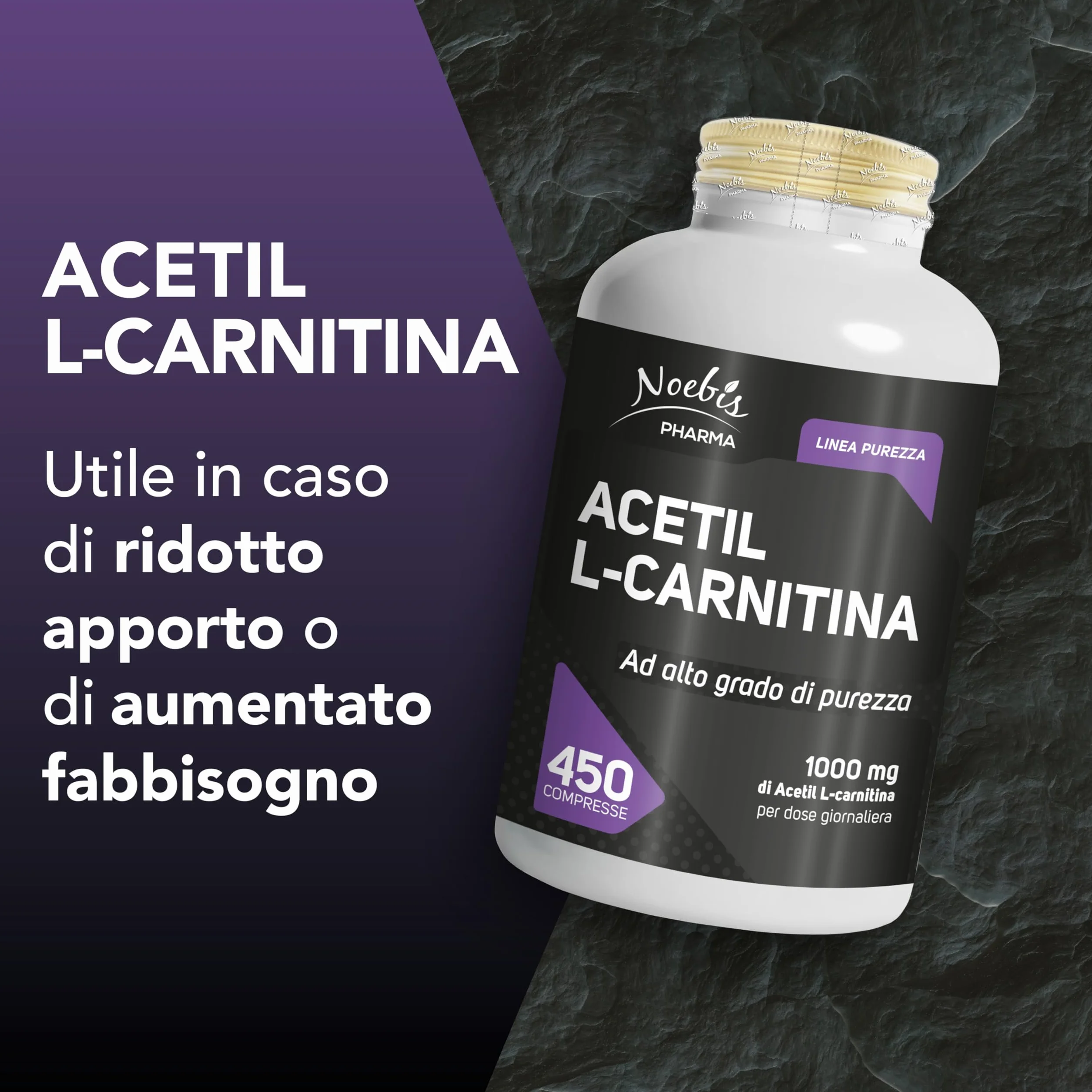Acetil L-Carnitina Noebis Pharma - 1000 mg per Dose Giornaliera - 450 Compresse - Energia e Vitalità - Maxi Formato