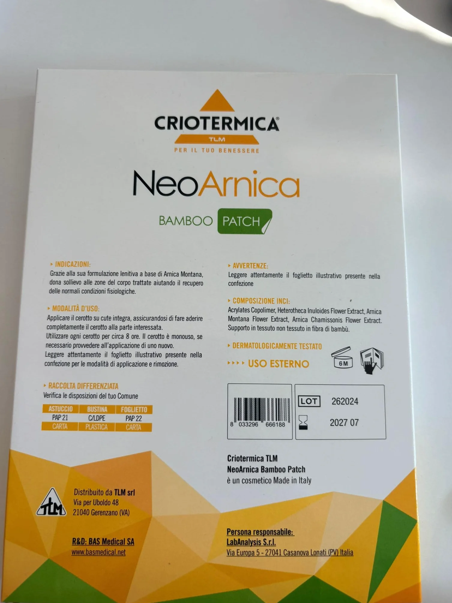 NeoArnica Bamboo Patch - Cerotto all'Arnica Montana in fibra di bambù per il sollievo e il benessere delle zone trattate