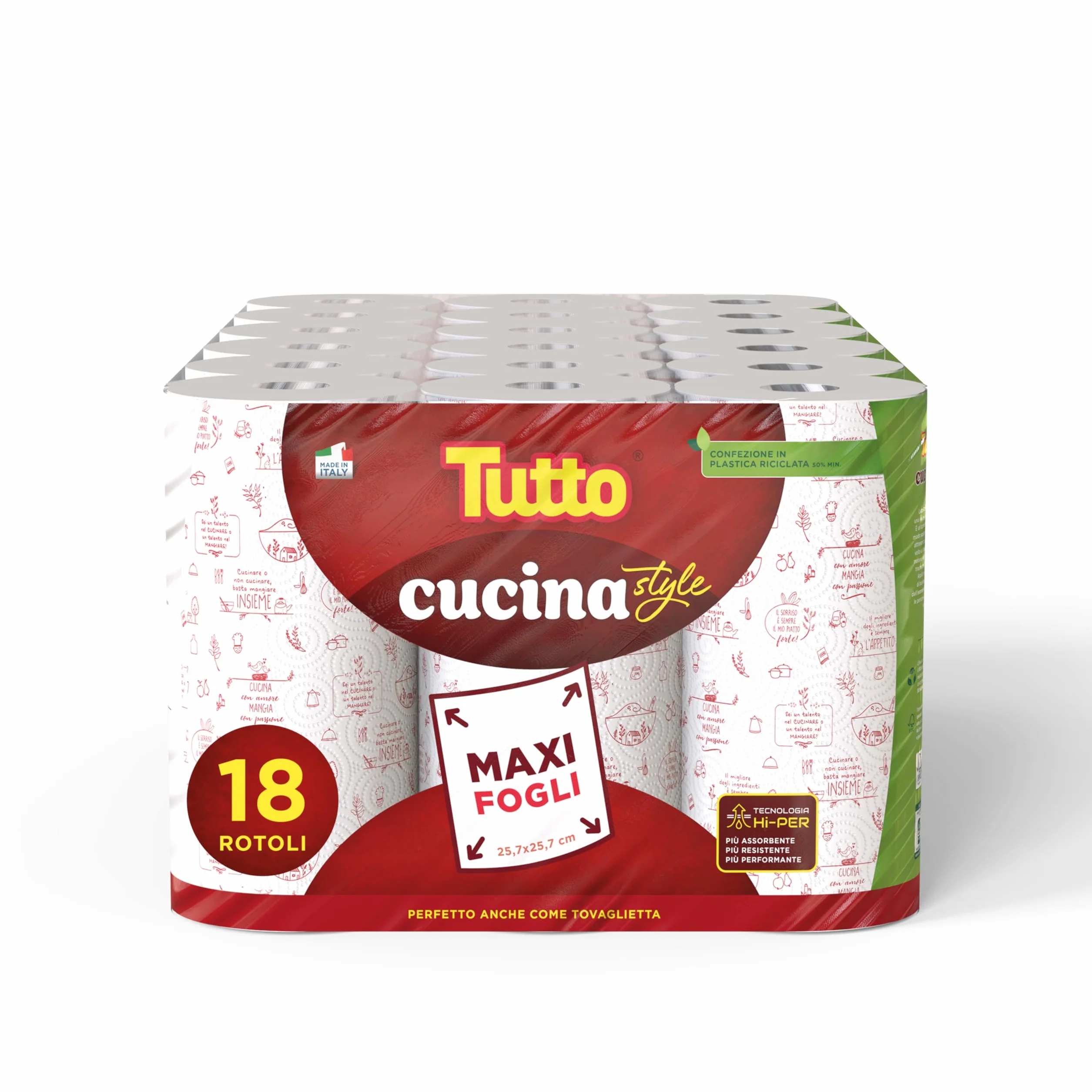 TUTTO CUCINA STYLE Asciugatutto 18 Rotoli Carta Super Assorbente HI-PER Made in Italy