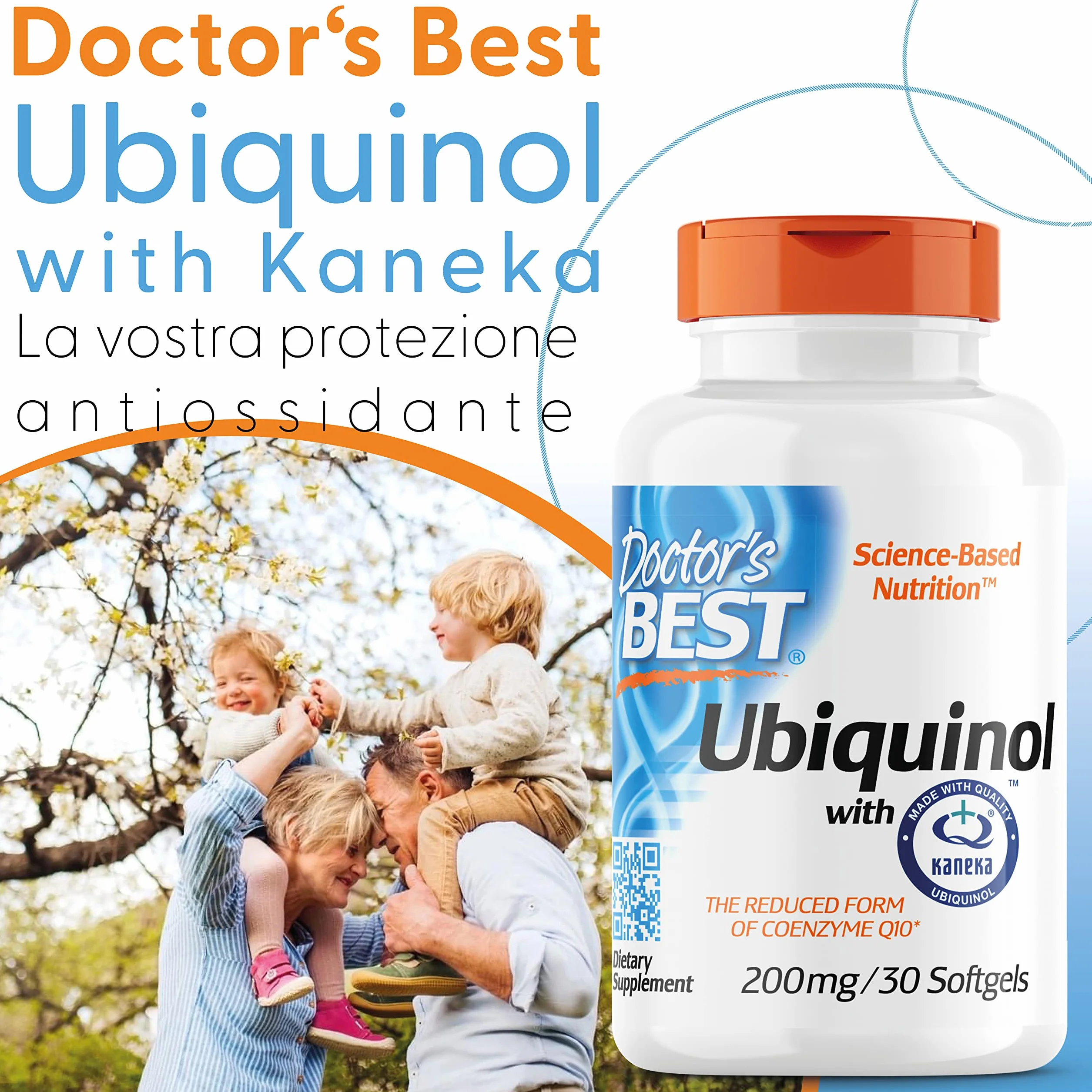 Doctor's Best, Ubiquinol, con Kaneka QH Ubiquinol, 200mg, 30 Capsule morbide, Coenzima Q10, Altamente Dosato, Testato in Laboratorio, Senza Soia, Senza Glutine, non OGM