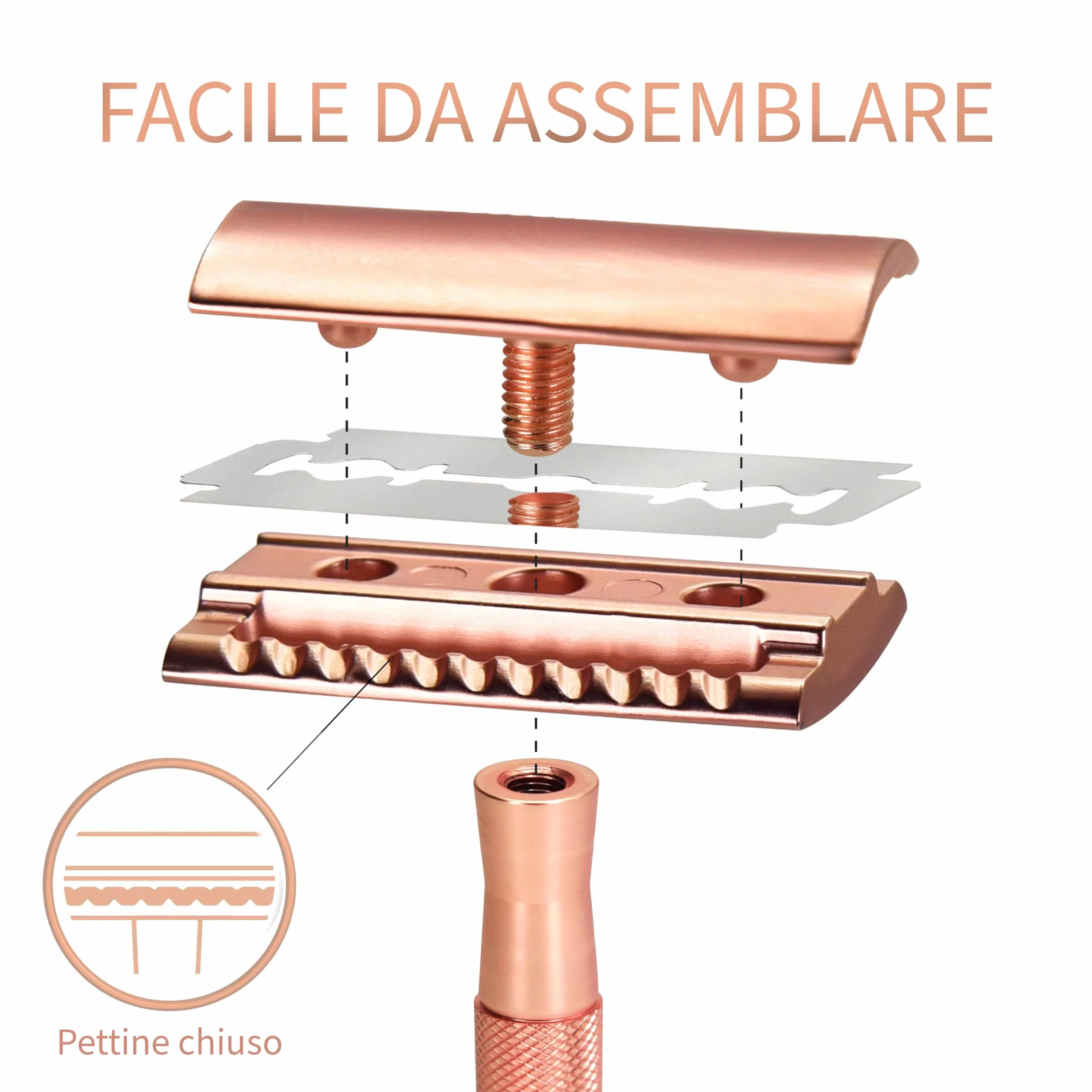 Bambaw Rasoio Sicurezza Donna con 5 Lamette per Rasoio di Sicurezza in Acciaio Inox Svedese Resistente alla Ruggine, Realizzato in Metallo Senza Plastica, Ideale per Tutti i Tipi di Pelle (Oro Rosa)