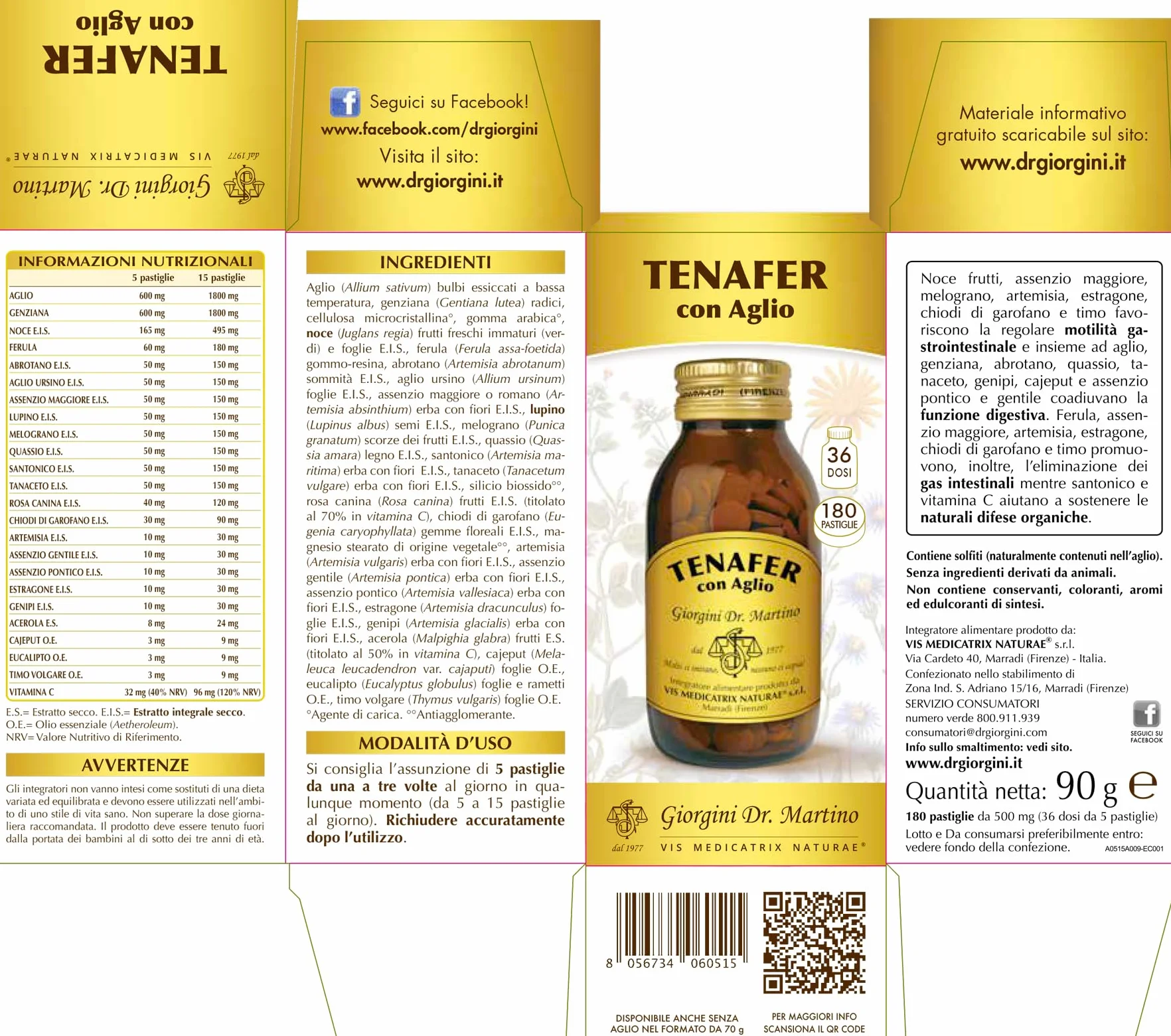 Dr Giorgini Integratore Alimentare, TENAFER con Aglio Pastiglie - 90 g