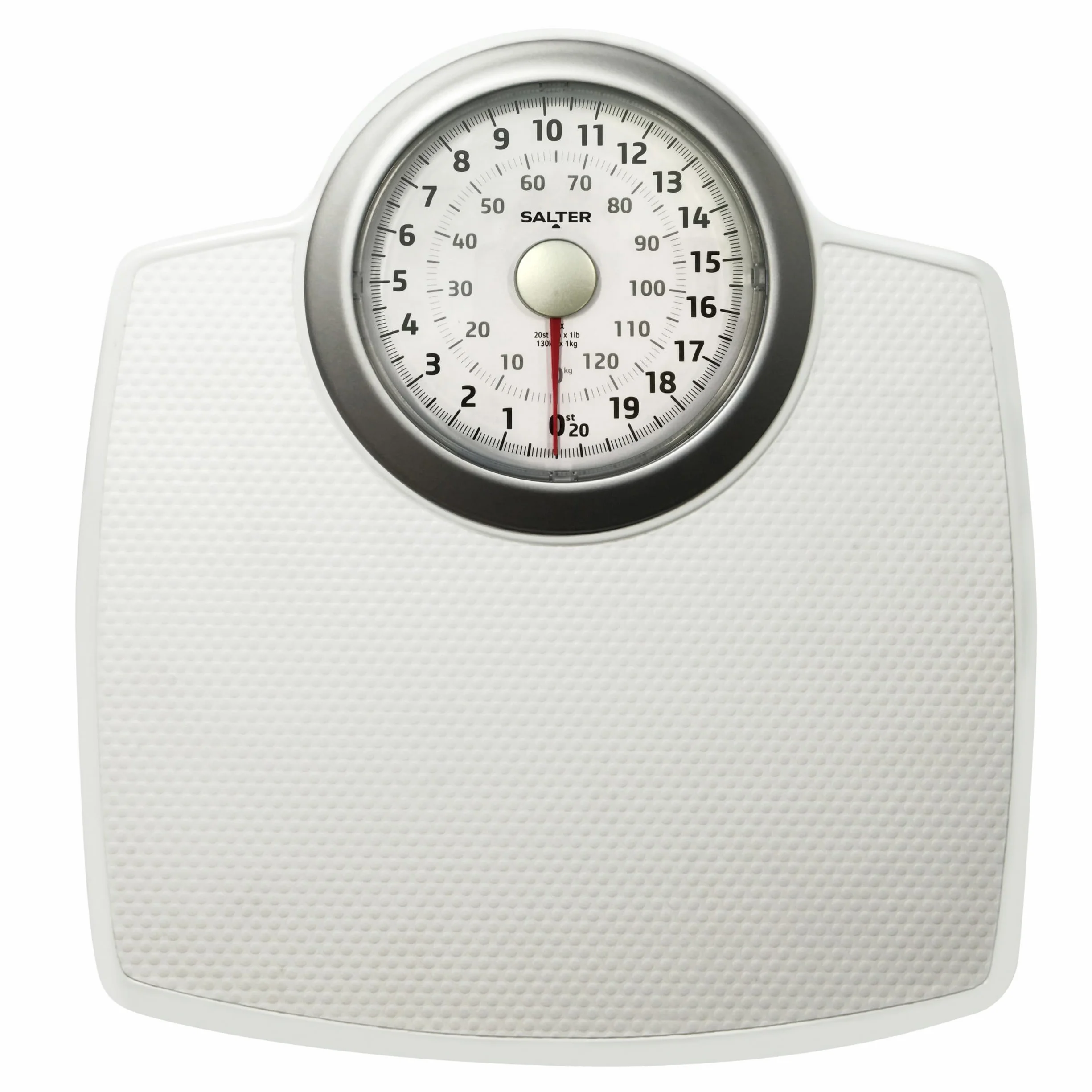 Salter 144 WHSVDR - Bilance da bagno meccaniche, numeri grandi, qualità premium, bilancia persona, capacità masima di 130 kg, quadrante grande, piattaforma spaziosa, bianco