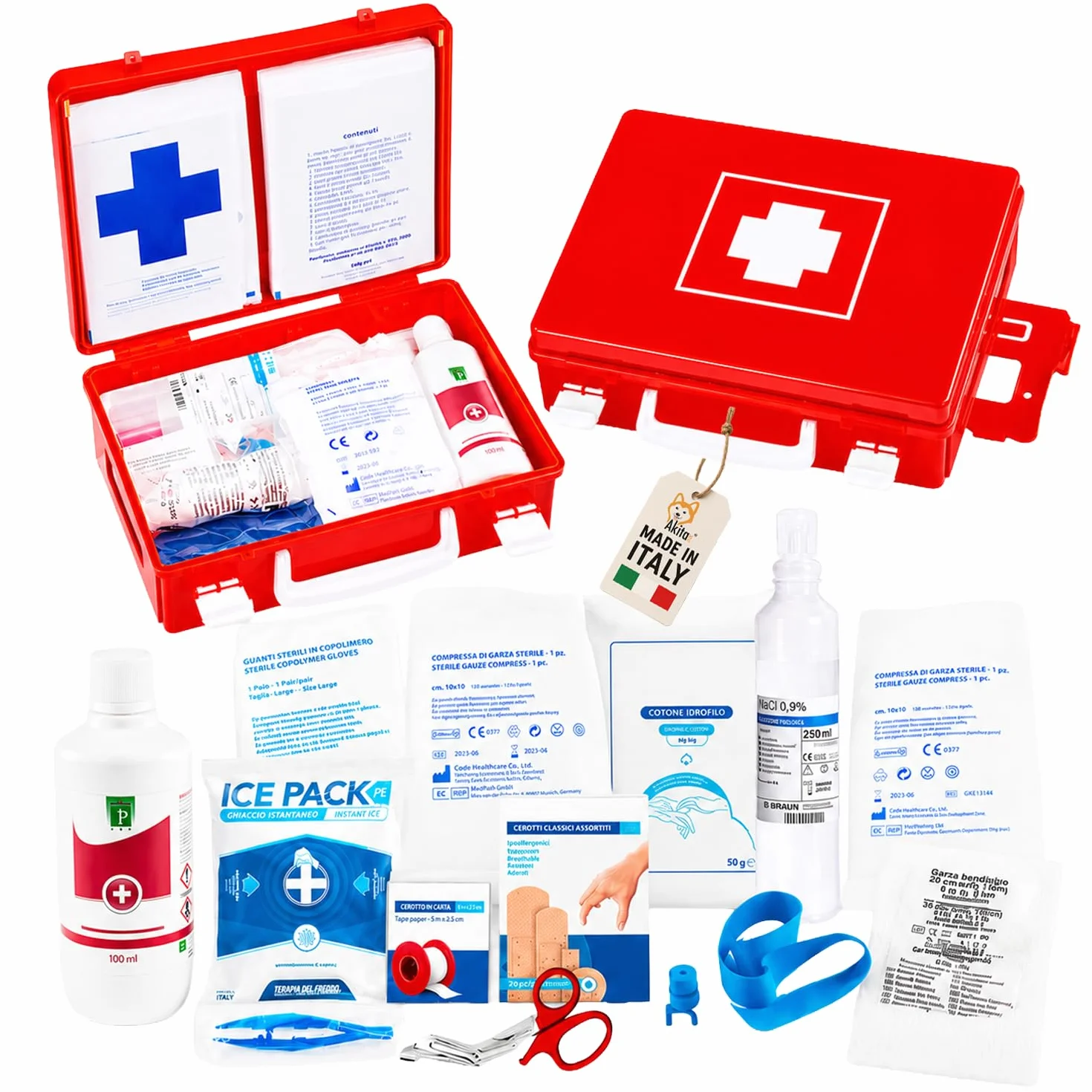 Akitaink Cassetta medica pronto soccorso ALLEGATO 2 aziende meno 3 dipendenti staffa muro Conforme DM388 DL81 Made in Italy