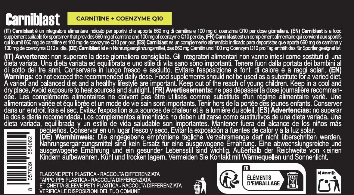 YAMAMOTO NUTRITION CarniBLAST integratore di Carnitina L-Tartrato, Propionil L-Carnitina e Acetil L- Carnitina 90 compresse