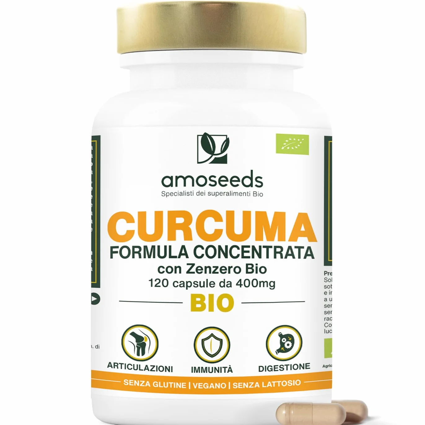 Curcuma BIO con Zenzero 95% curcuminoidi 120 capsule Alta concentrazione