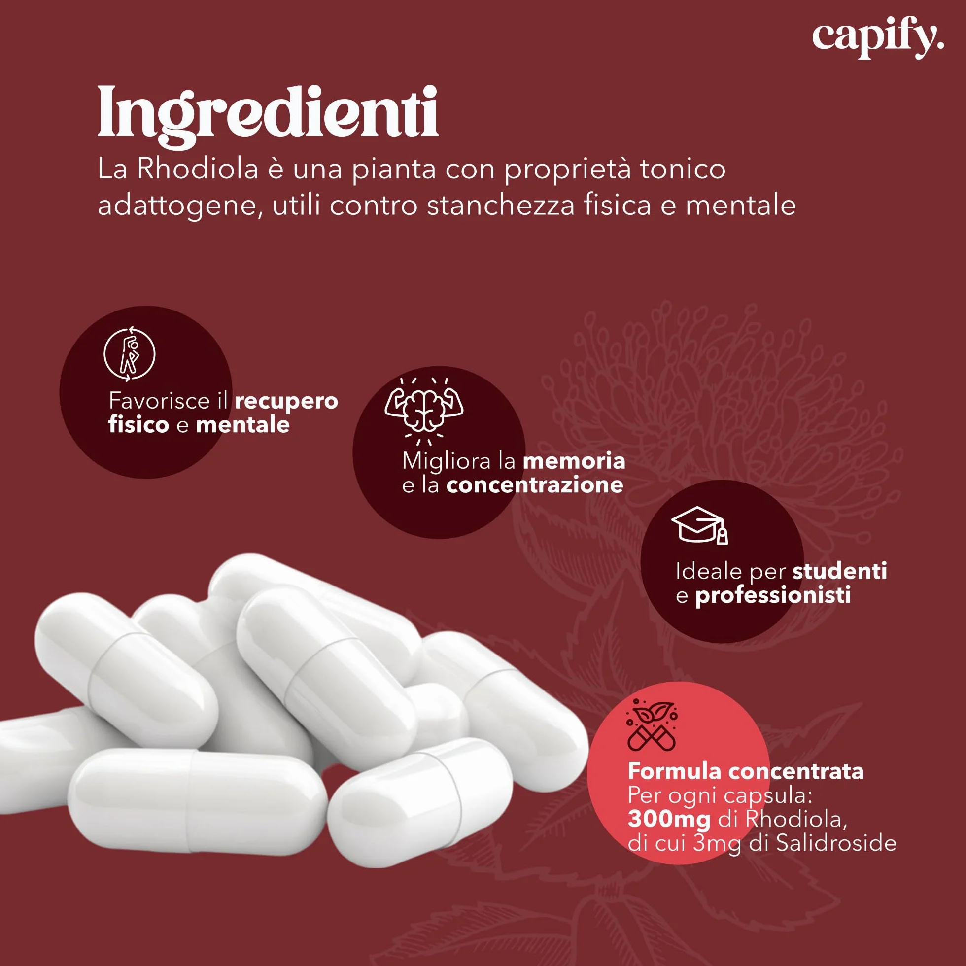 Capify. Rhodiola Rosea - Contro Stanchezza Fisica e Mentale - Estratto di Rodiola Rosea ad Alto Dosaggio - 120 capsule - Made in Italy