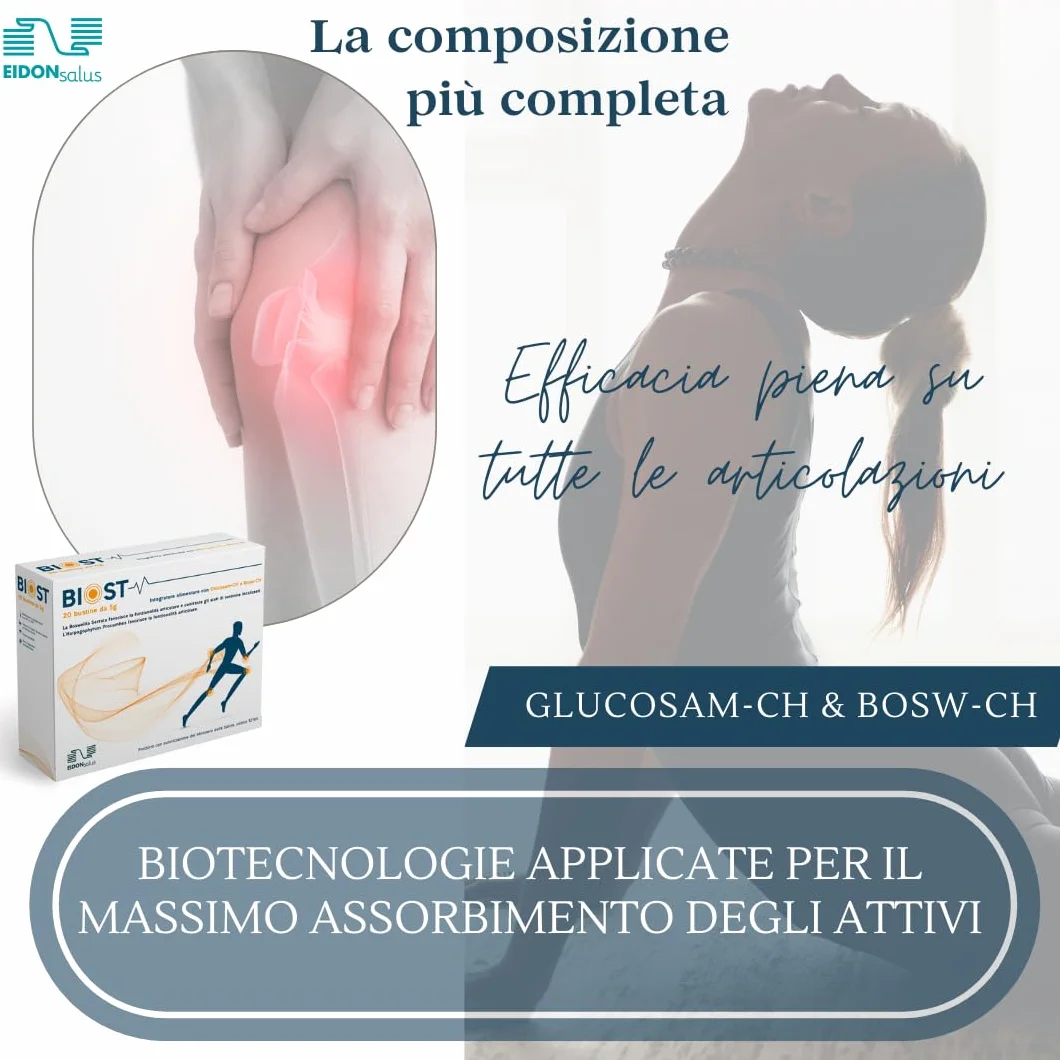 BIOST Integratore di Glucosamina a Rapido Assorbimento - Articolazioni Fluide e Libere - Cura Infiammazioni e Traumi - Rigenerazione Cartilaginea - Anti-Edema - 20 Bustine da 5 Grammi