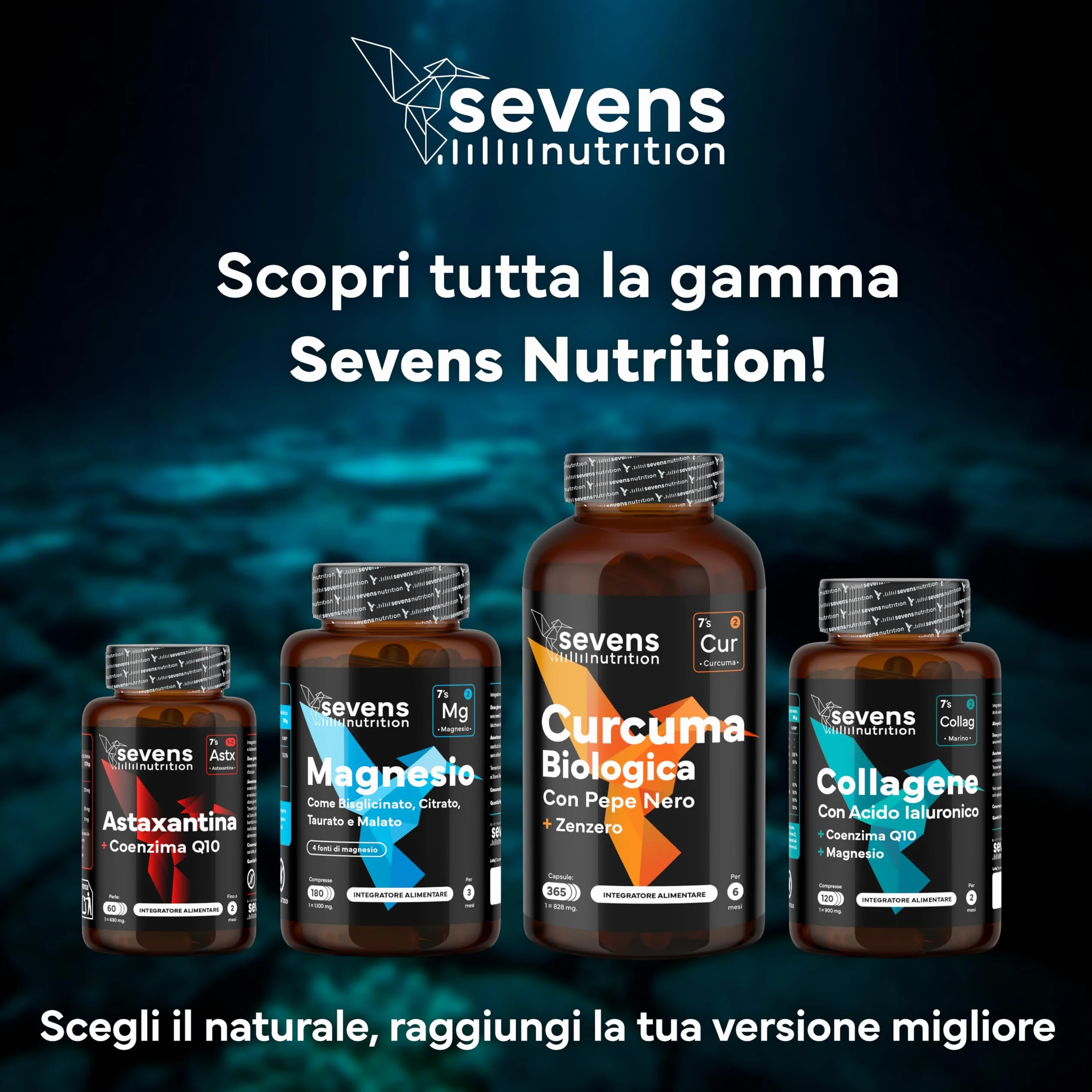 Collagene Marino con Acido Ialuronico Idrolizzato Puro - Integratore 120 Capsule – Pelle, Ossa e Articolazioni – Sevens