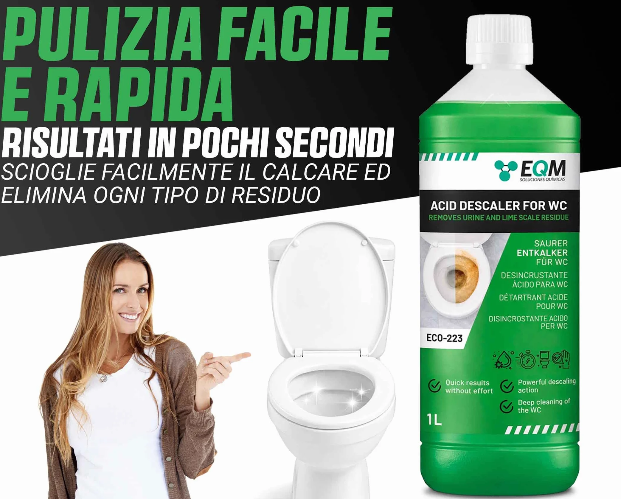 EQM Disincrostante WC Acido 1 L - Anticalcare Potente per Sanitari