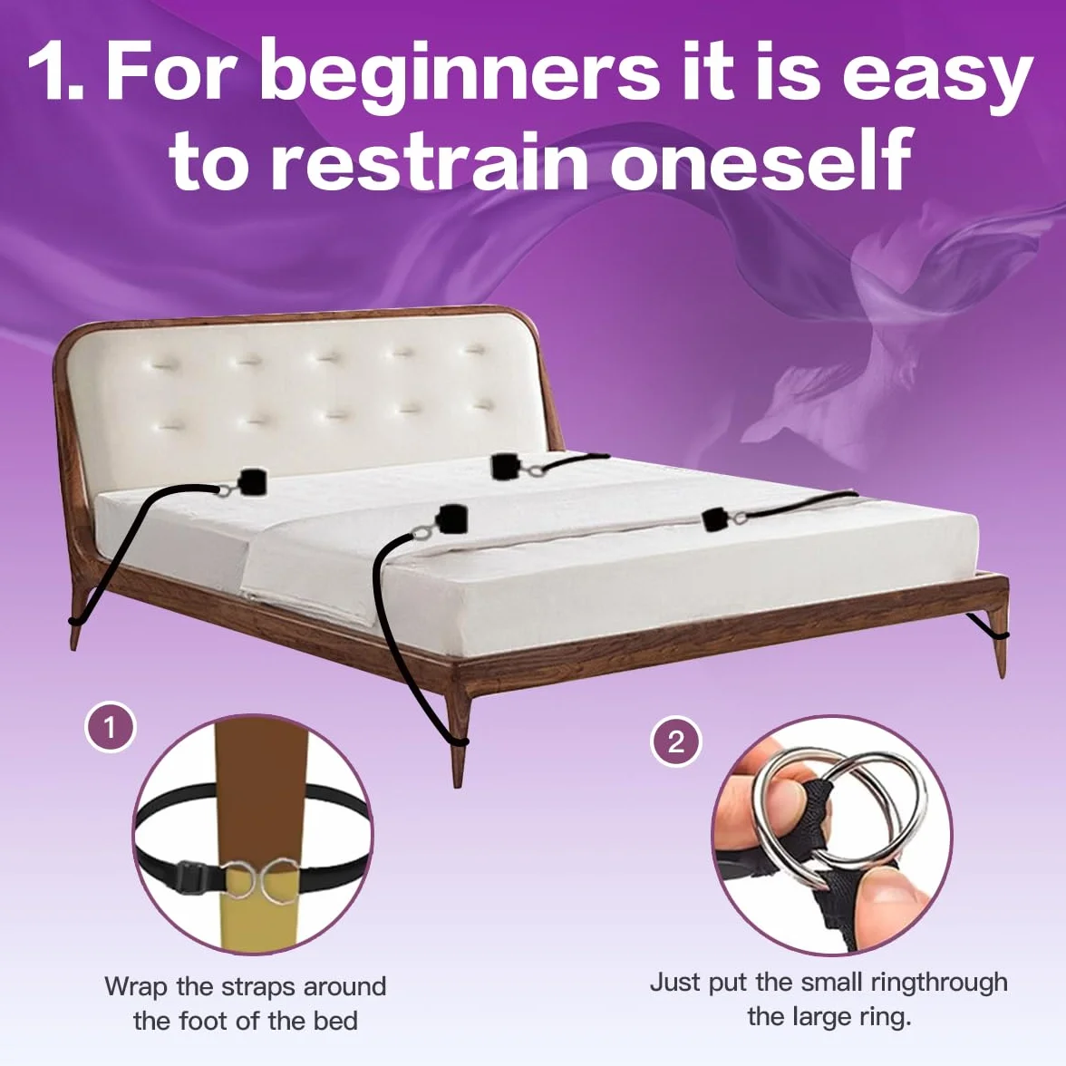 BDSM Bondage Kit per Coppie, Set Restraints con Manette, Bendaggio Occhi, Frustino, Cinghie Letto