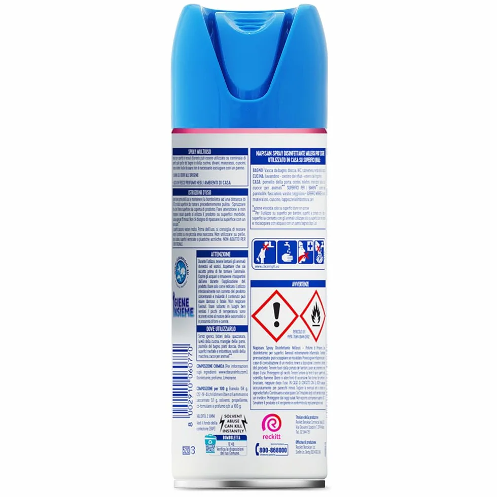 Napisan Spray Disinfettante Milleusi, 6x400ml per Tessuti e Superfici, Fragranza Primavera