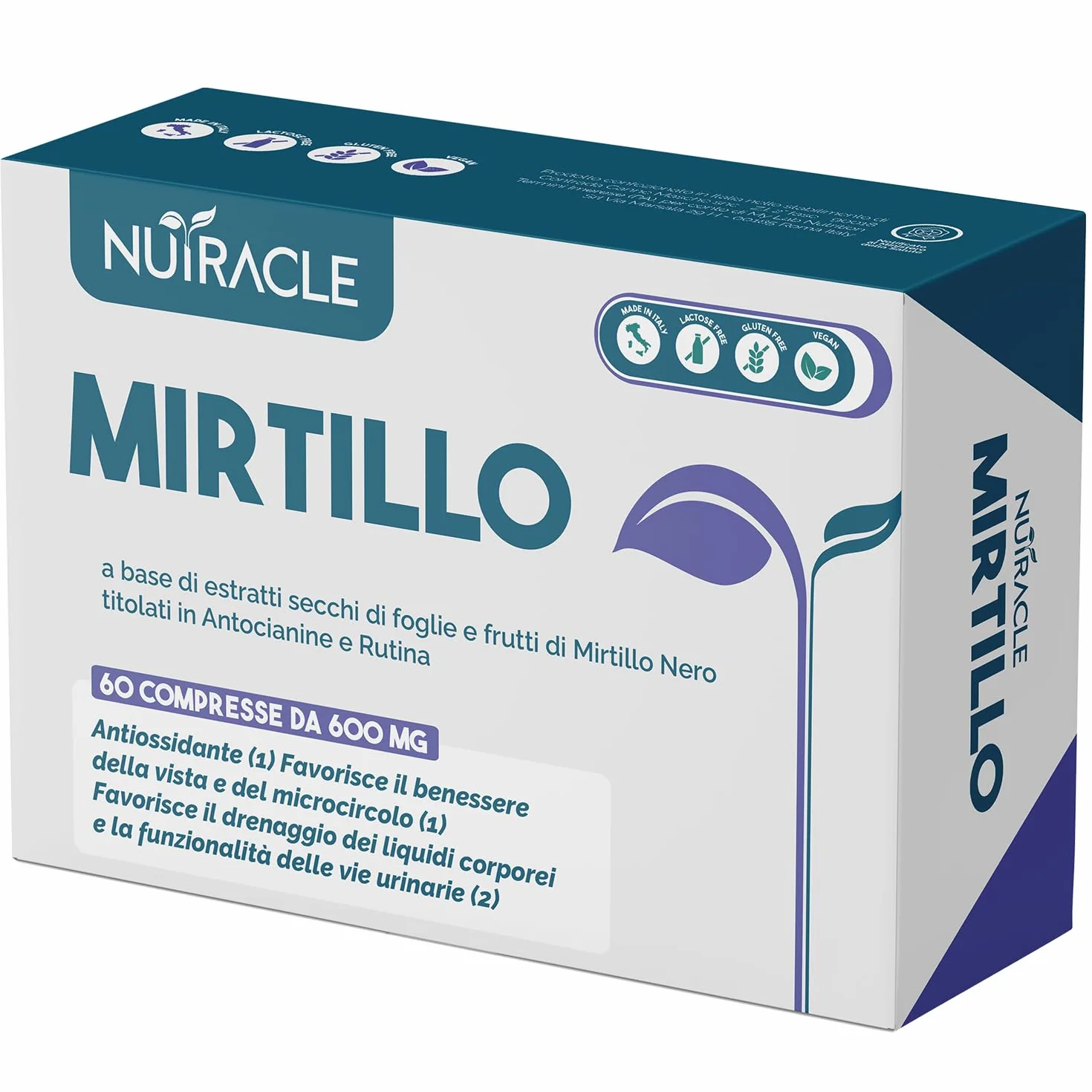 Nutracle Mirtillo Nero 60 compresse 600mg Integratore Microcircolo Gambe Capillari Occhi Vista Drenante Circolazione