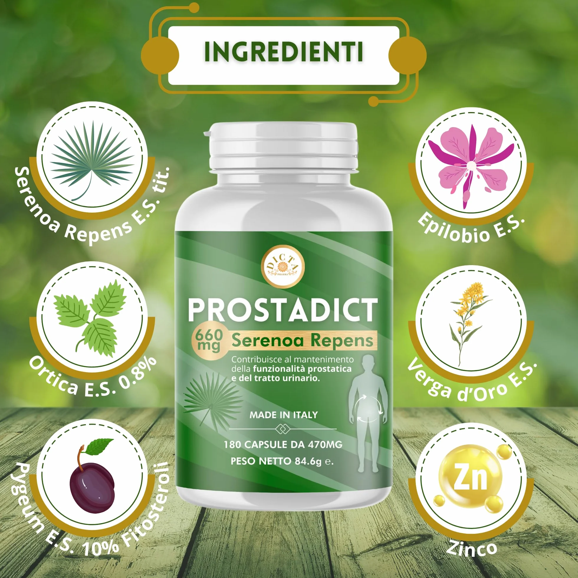 Serenoa Repens 660mg Saw Palmetto 180cps Integratore Prostata Uomo con Epilobio, Ortica e Pygeum Supporto Vie Urinarie