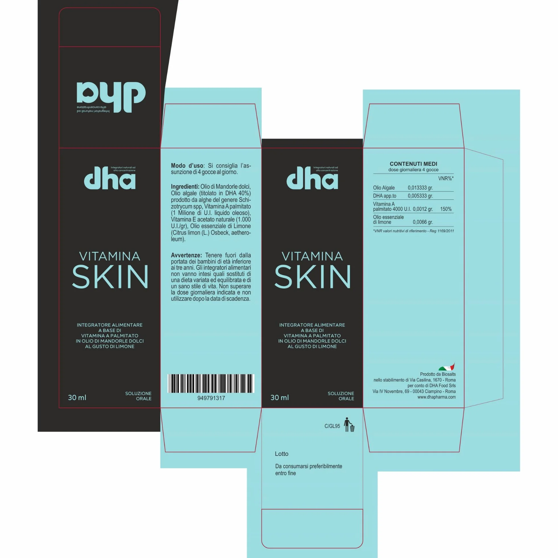 Vitamina Skin - con Retinolo e DHA Algale – Integratore per Pelle Luminosa e Anti-Age – Vitamina A, E e Oli Nutrienti – 30 ml Gocce