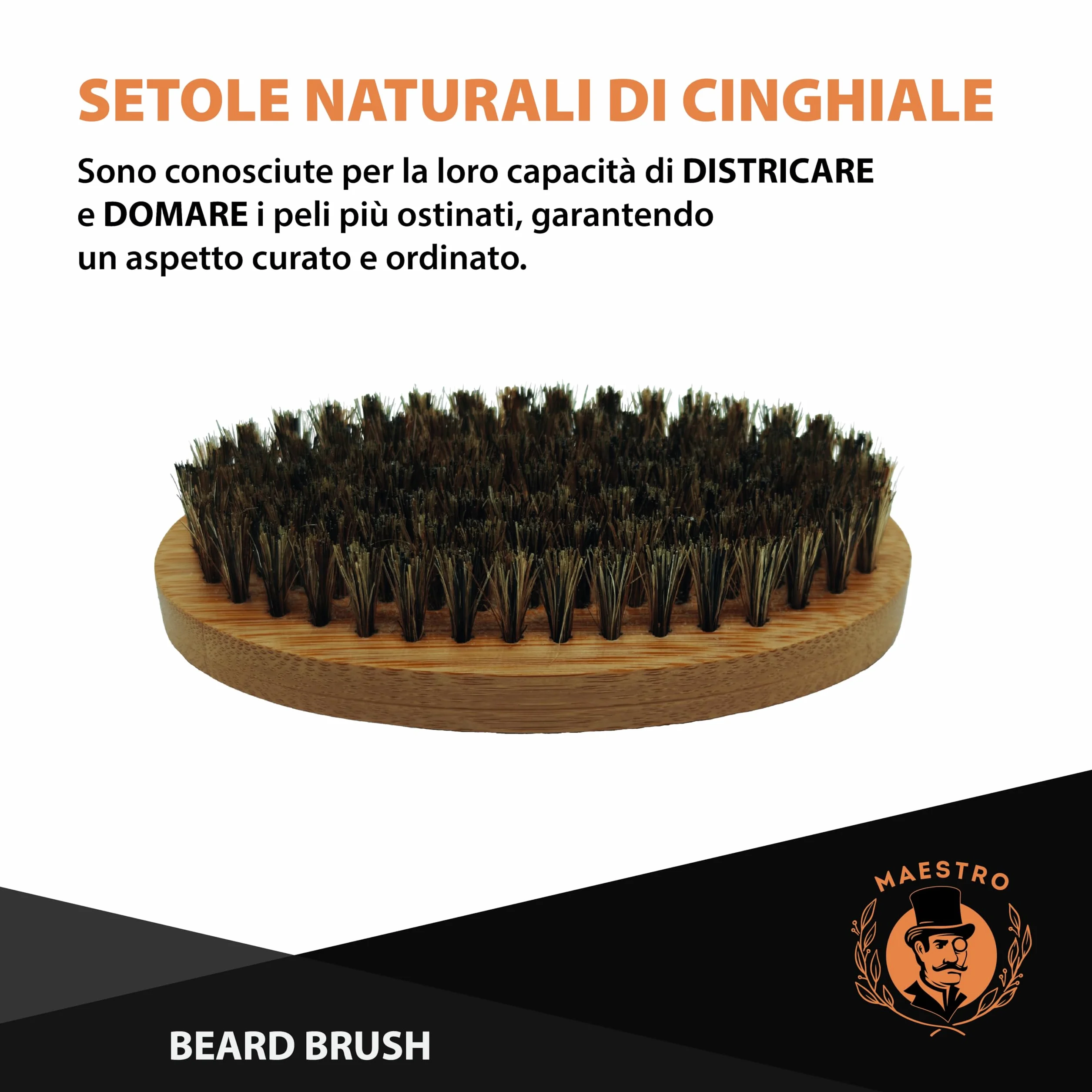 Spazzola da Barba Maestro Setole Naturali di Cinghiale Manico Ergonomico