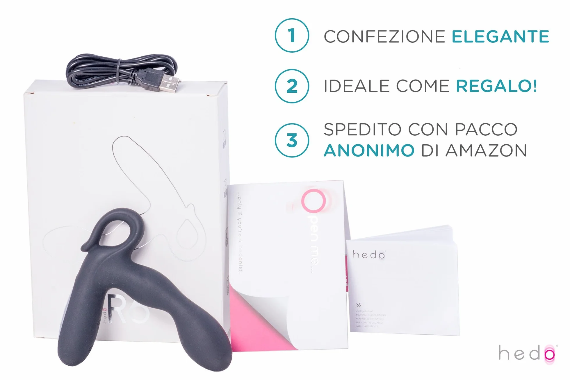 HEDO R6 | Vibratore sessuale per uomo | Massaggiatore prostatico | Silicone medico privo di PVC e ftalati | Ricaricabile | Ideale per la stimolazione della prostata | Dilatatore anale (Nero)