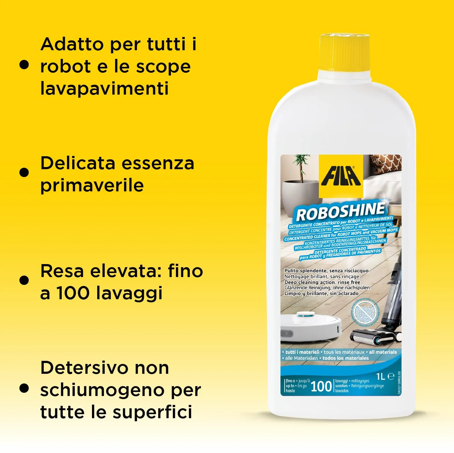 Fila ROBOSHINE Detergente per Robot Aspirapolvere Lavapavimenti 1L
