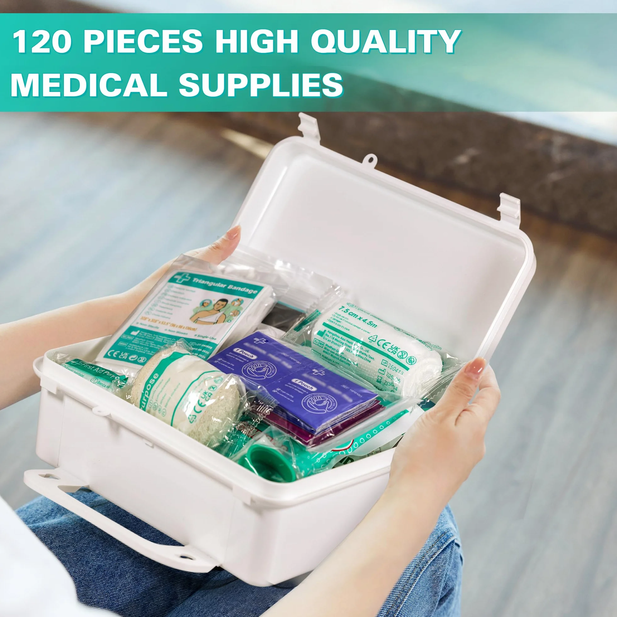 General Medi Set di pronto soccorso – 120 pezzi Premium kit di pronto soccorso per casa, auto, viaggi, ufficio, sport, escursionismo, campeggio, soccorso