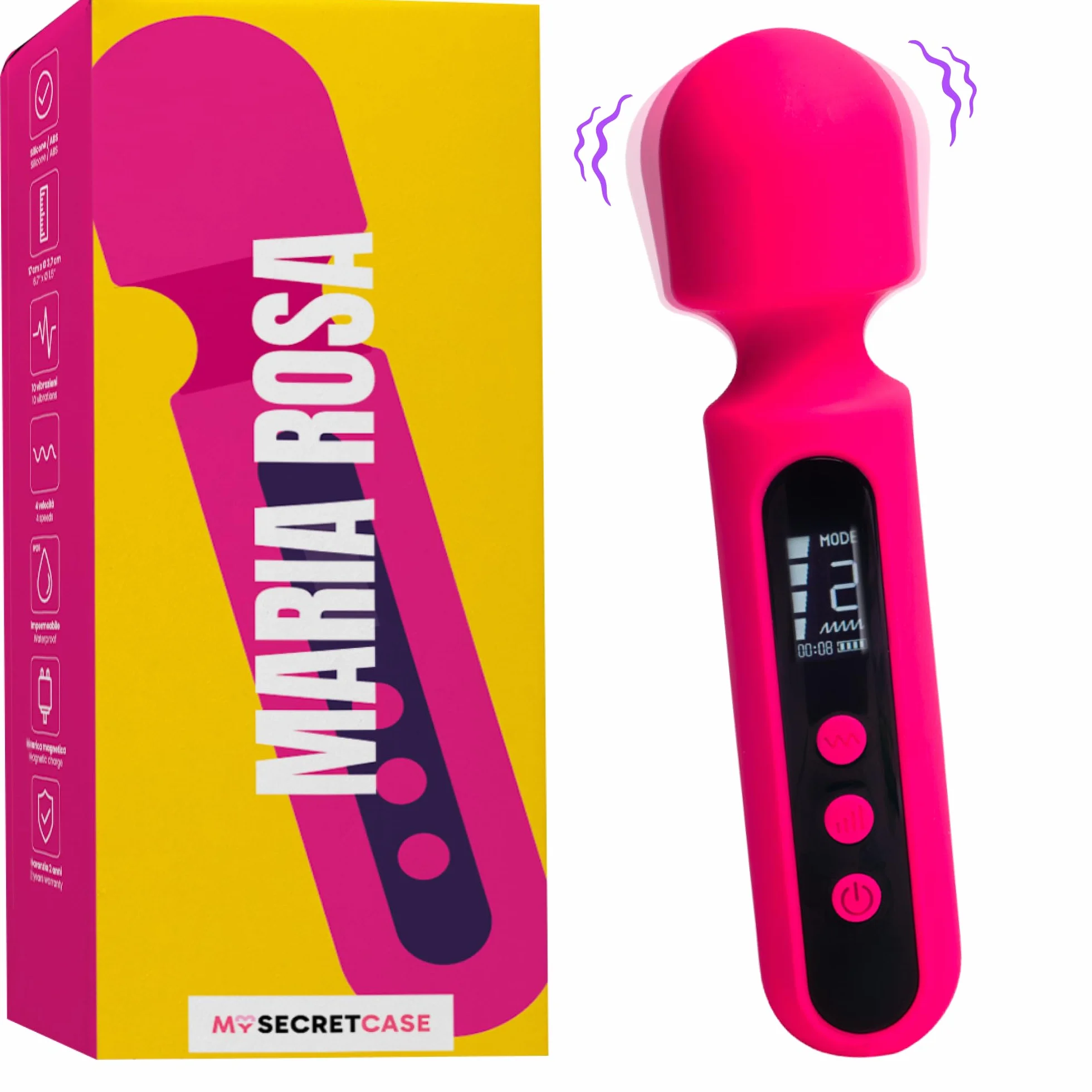 MySecretCase Vibratoreper Donna Piccolo Massaggiatore Wand Professionale 10 Vibrazioni, 4 Intensità Stimolatore per Clitoride Potente Compatto Stimolatore Clitoride Femminile Sextoysys Donna IPX6 USB