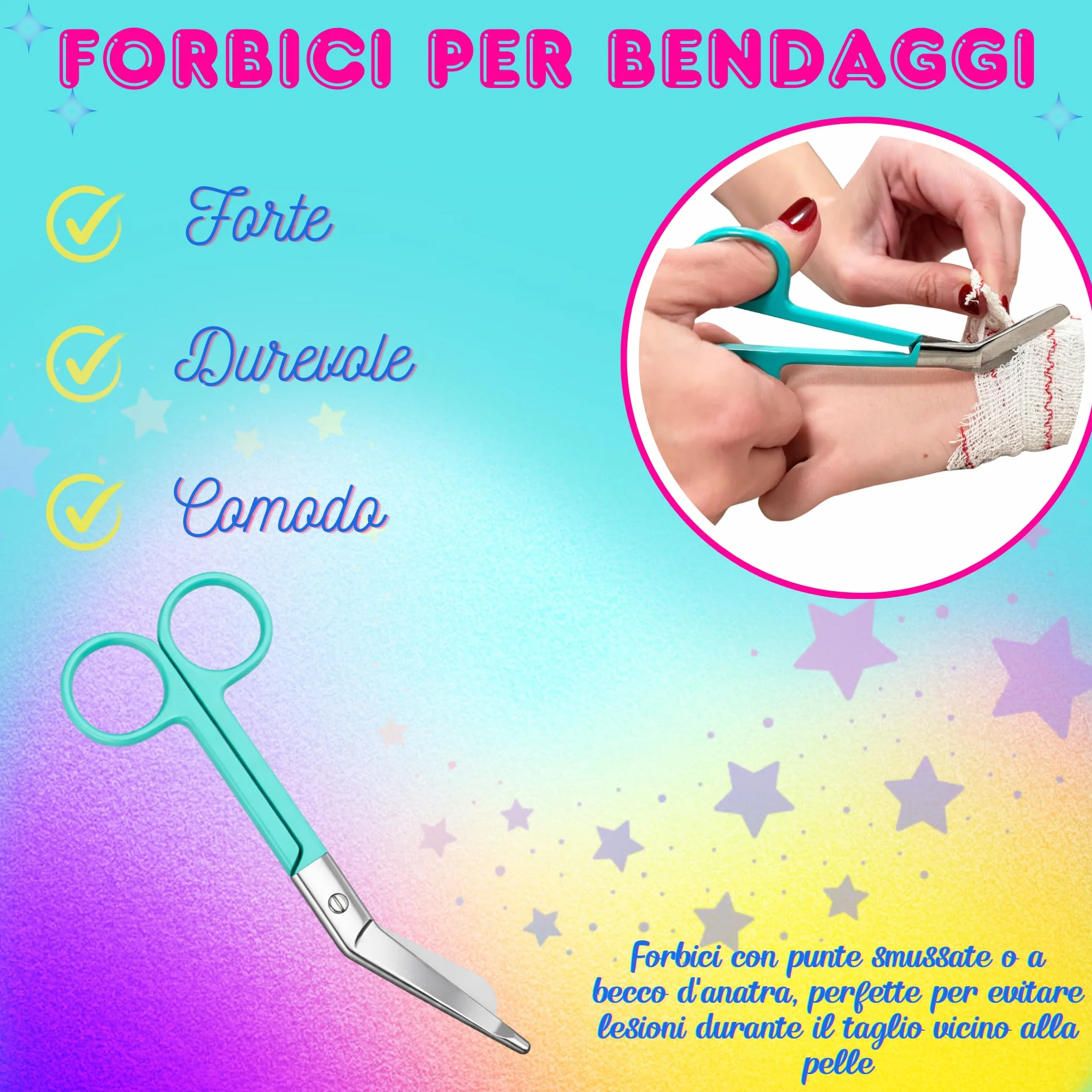 Forbici Infermiere Curve Punta Arrotondata BLU con Portachiavi Retrattile