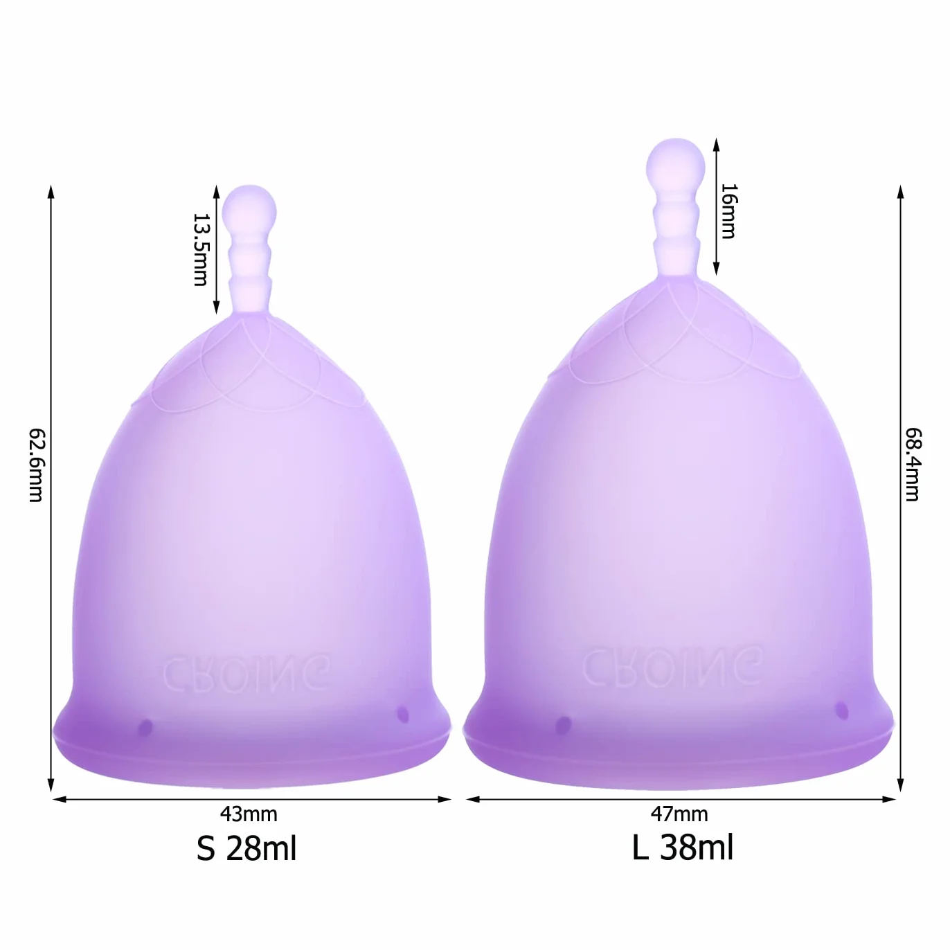CROING 𝗖𝗼𝗽𝗽𝗲𝘁𝘁𝗮 𝗠𝗲𝘀𝘁𝗿𝘂𝗮𝗹𝗲 Coppetta Mestruale 2 Pezzi (Viola)