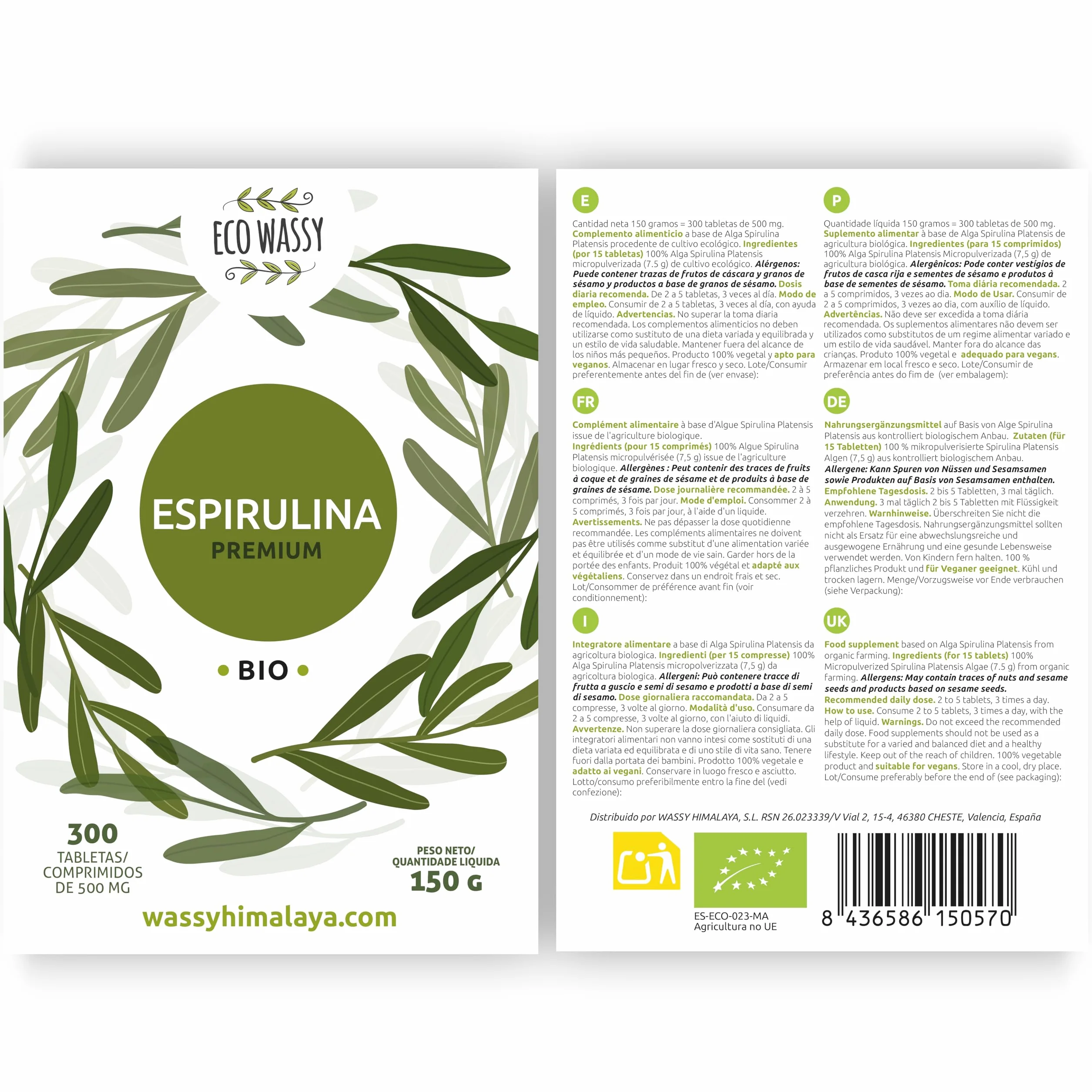 Spirulina Organica 300 Compresse 3000 mg Antiossidante Naturale Senza Additivi Detox Vegano Super Alimento