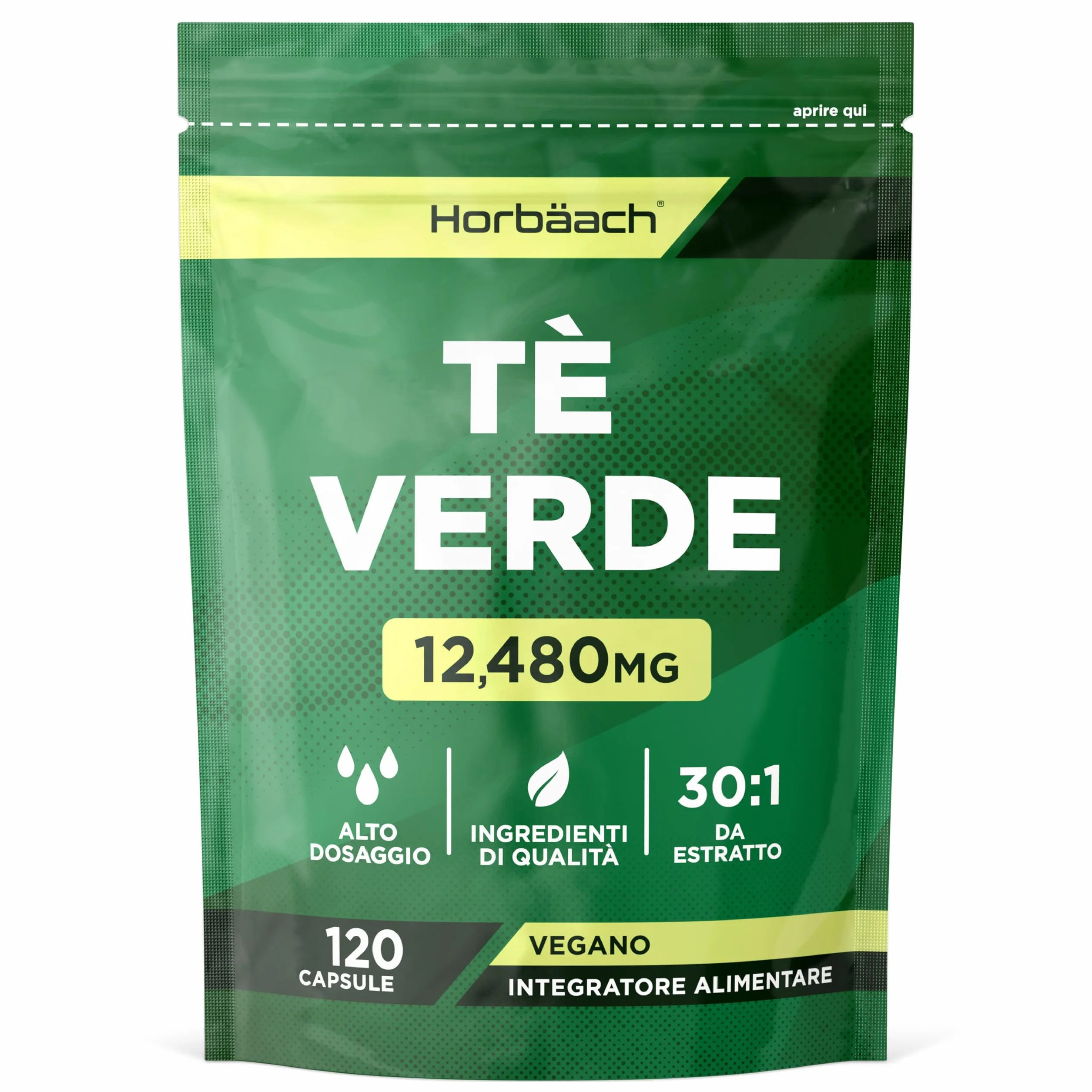 Te Verde Capsule 12480mg | Green Tea estratto ad alta resistenza | 120 capsule in polvere | Vegano e vegetariano | di Horbaach