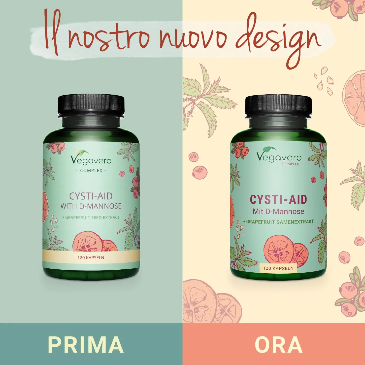 Vegavero® Integratore CISTITE 120 capsule D-Mannosio Mirtillo Rosso Uva Ursina Benessere Vie Urinarie