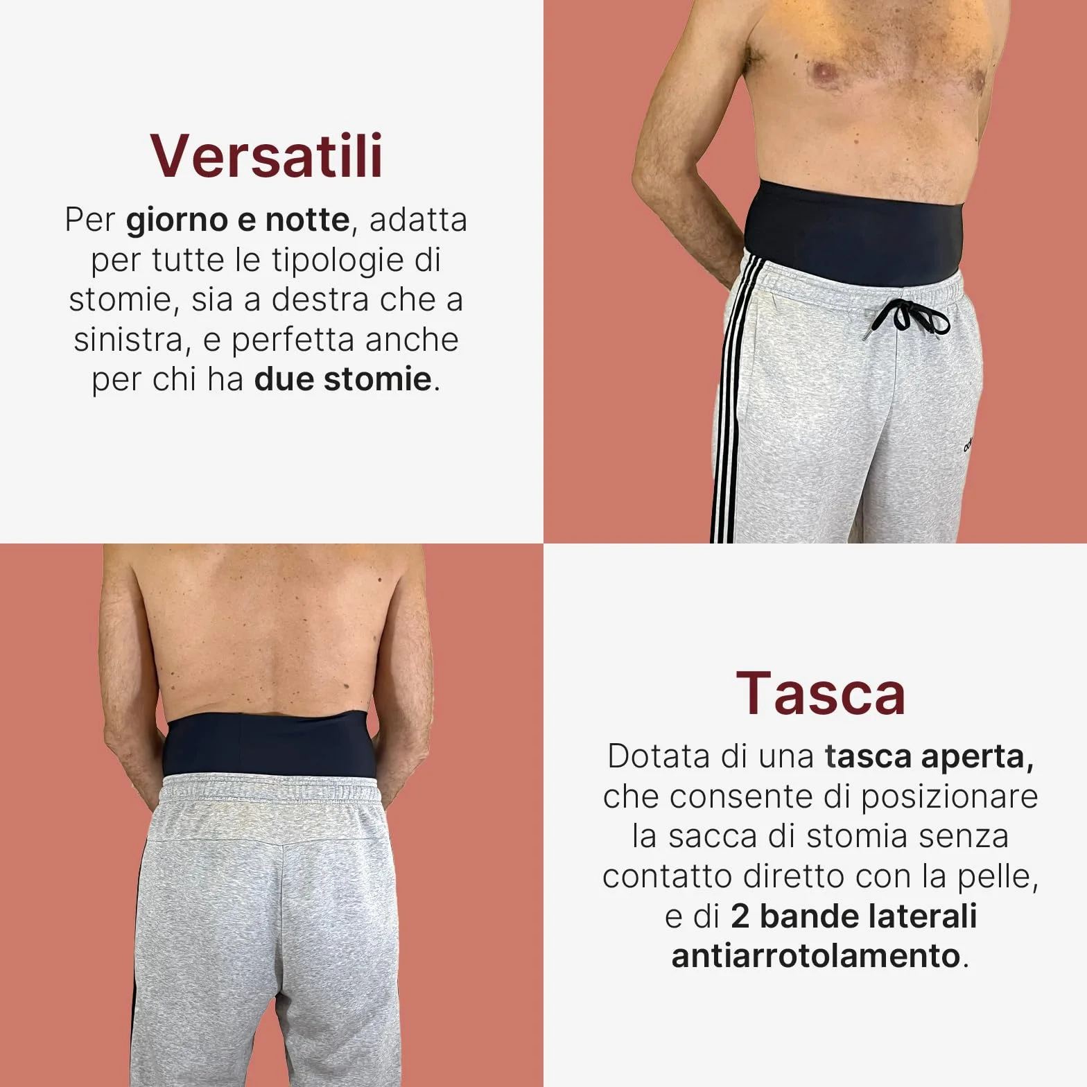 Glico Line Fascia 24 Ore per Stomia Unisex, Ideale per Giorno e Notte, Tasca Interna per Contenere la Sacca, Made in Italy, Nero, M
