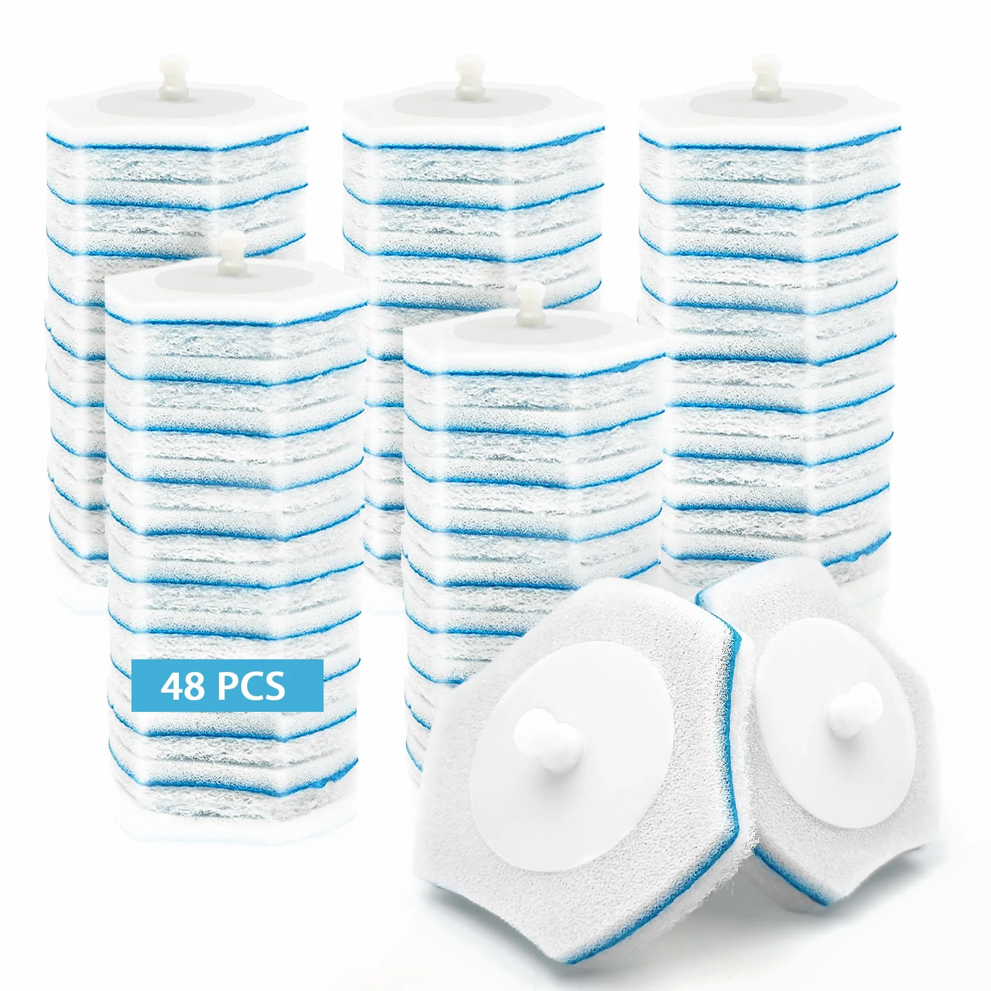 JEHONN Pulisci Water Usa e Getta Ricariche 48 Pacchi, Bagno Scrubber Wand Sostituzione Cleaner Pads per Lavello Vasca da bagno Lavabo Mop Pool (Adatto Solo per JEHONN)