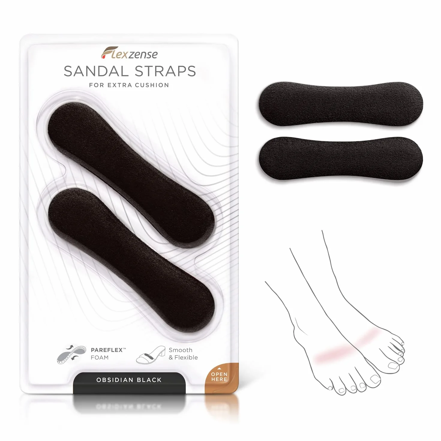 FLEXZENSE Sandal Straps Protezione Extra Comfort 1 Paio Nero Ossidiana