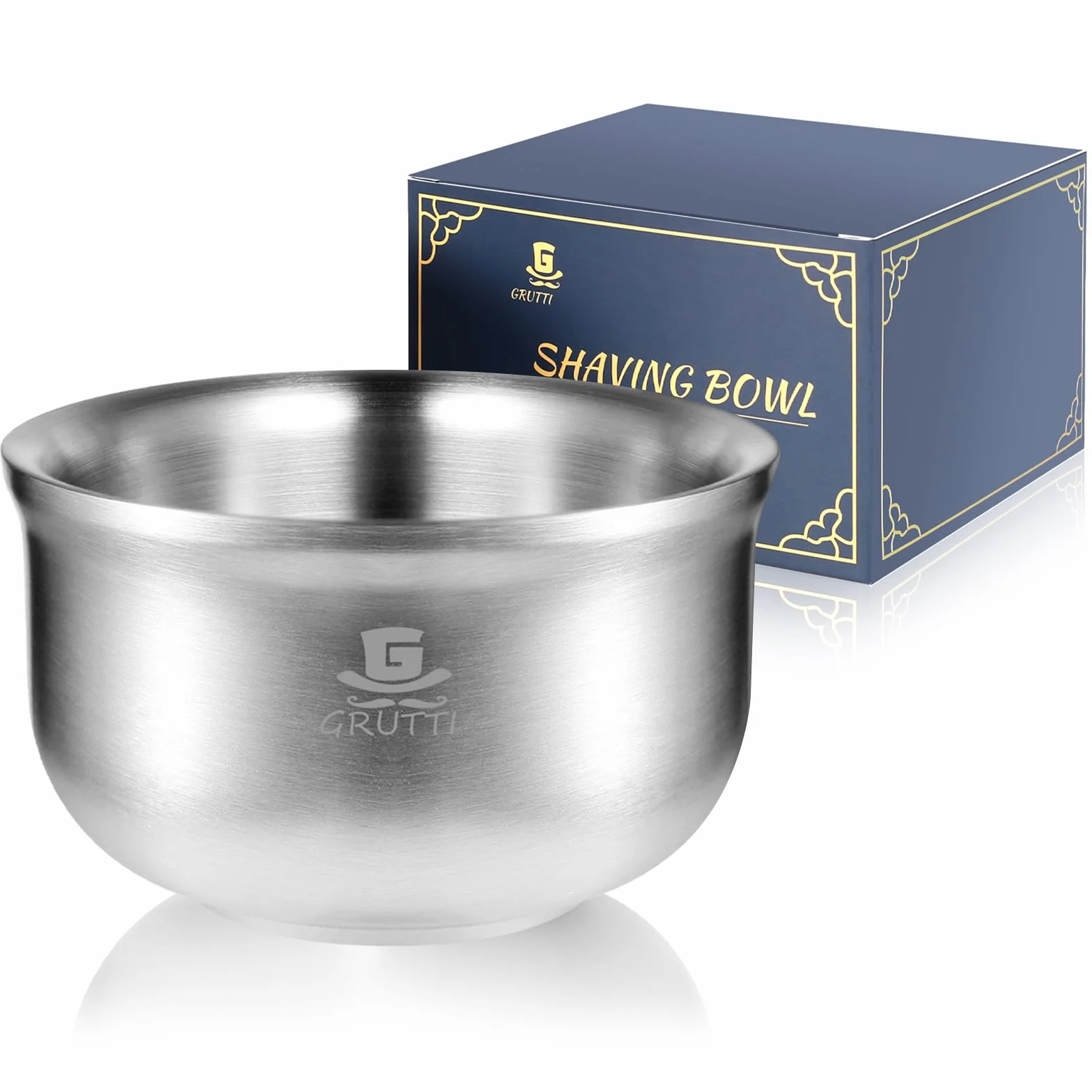 GRUTTI Ciotola da barba in acciaio inox per uomini durevole Shaving Bowl con ampia apertura resistente al calore e sicuro per sapone da barba e cura della (10.5cm)