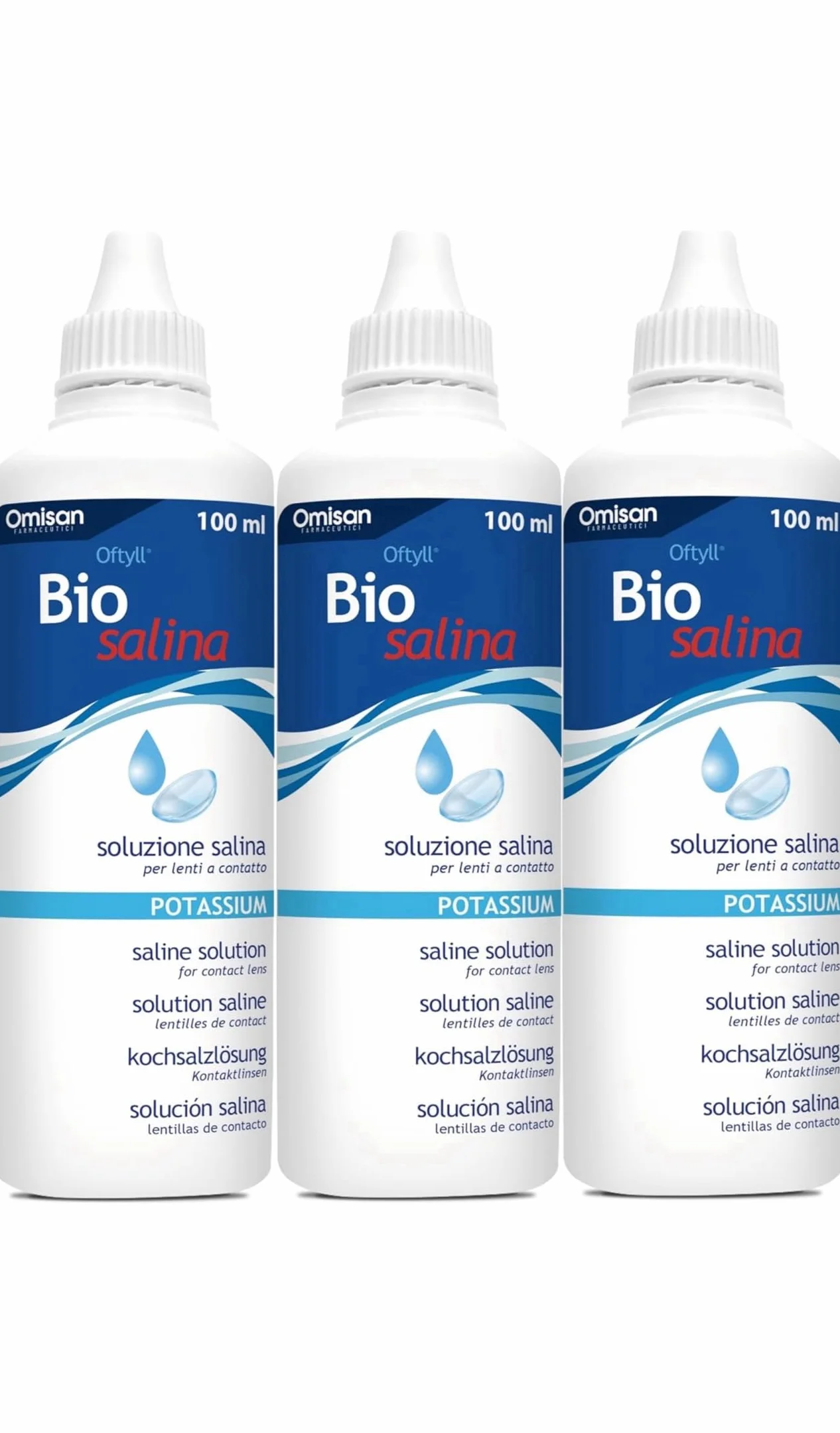 Risciacquo ed Idratazione delle Lenti a Contatto. Soluzione Salina con Potassio - Tripack 3 x 100 ml