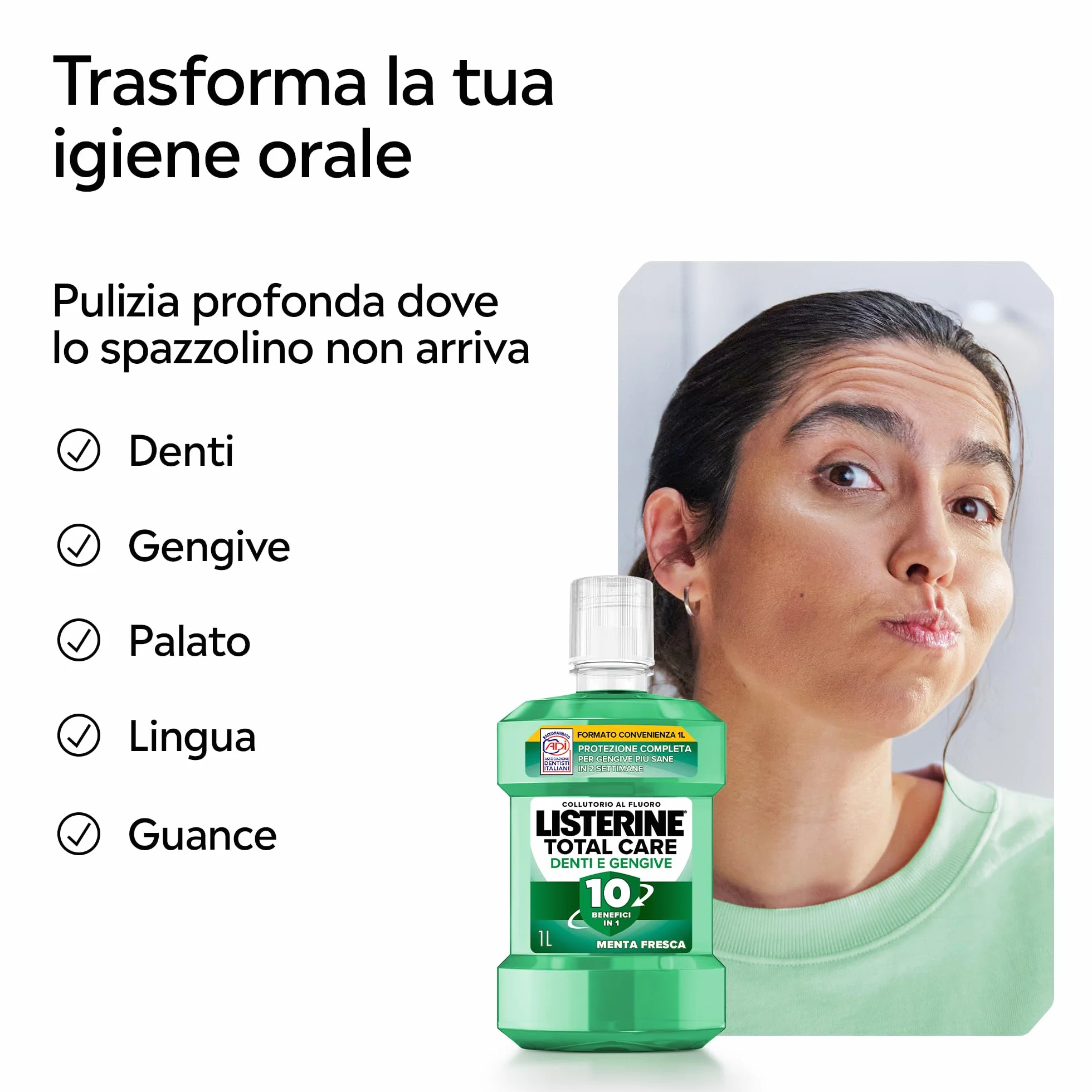 LISTERINE Total Care Denti e Gengive Collutorio al Fluoro Menta Fresca 2x1L