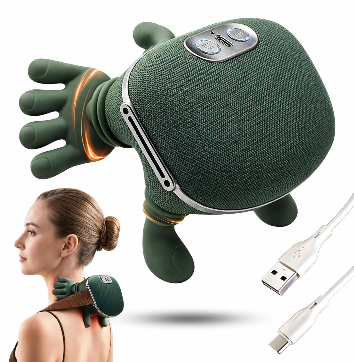 BeFit24 Massaggiatore Cervicale Ergonomico 4D Senza Fili, Massaggiatore Collo e Spalle con Calore, Massaggio Cervicale Profondo per Sollievo dal Dolore, Cuscino Massaggiante Schiena Portatile USB