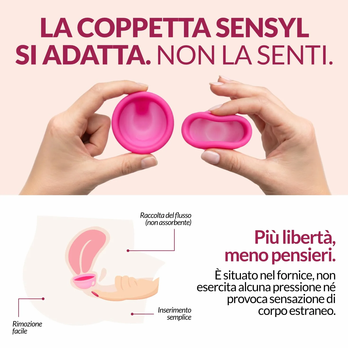 Disco Mestruale SafeLoop™ SENSYL in Silicone Medico – Ultra sottile, fino a 12 ore di protezione anche durante i rapporti – Ipoallergenico, senza BPA, taglie Regular e Small (Small)
