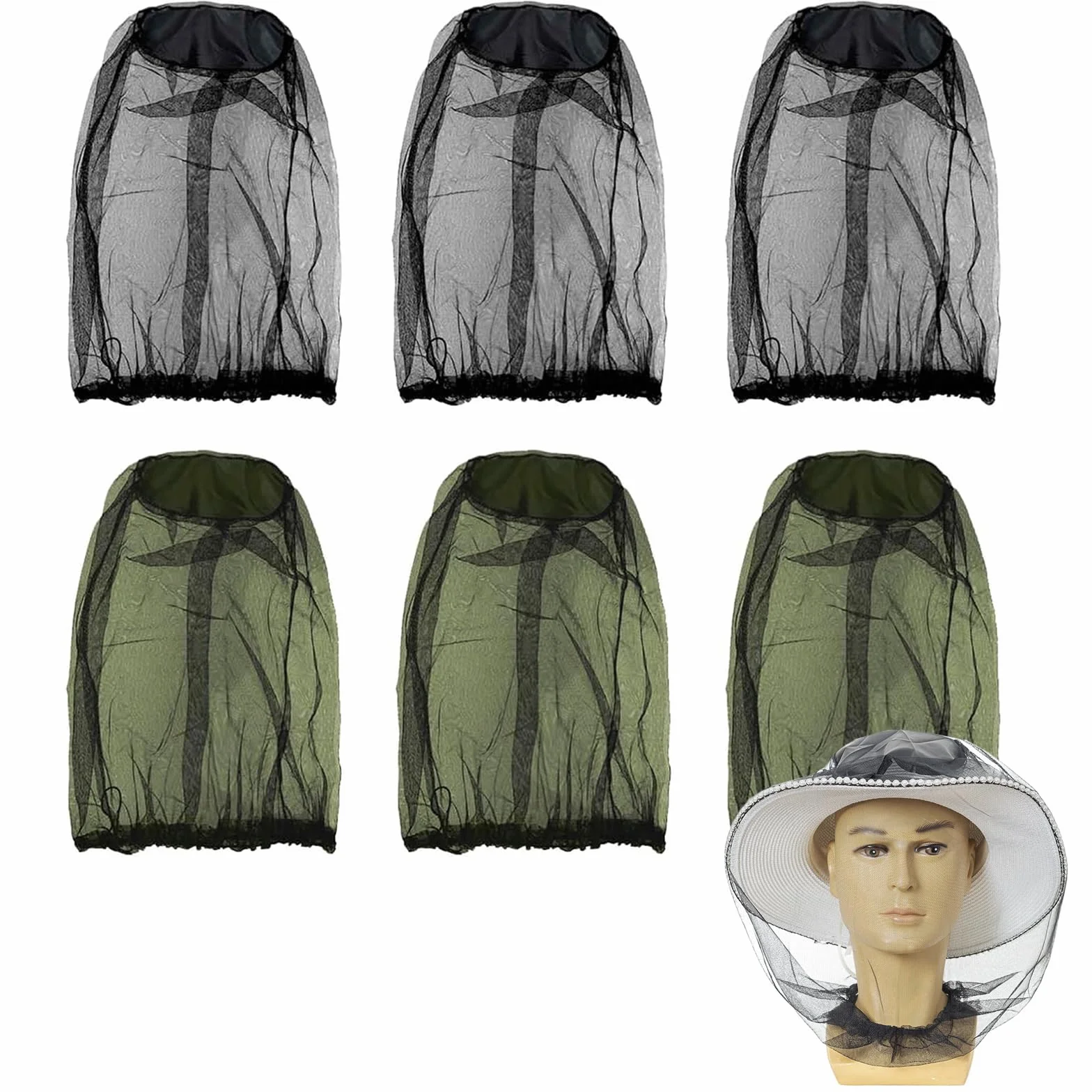 DALAETUS 6 Pezzi Zanzariera Cappello, Rete per Insetti a Maglia Fine, Antimalvagio per Outdoor, Pesca, Campeggio