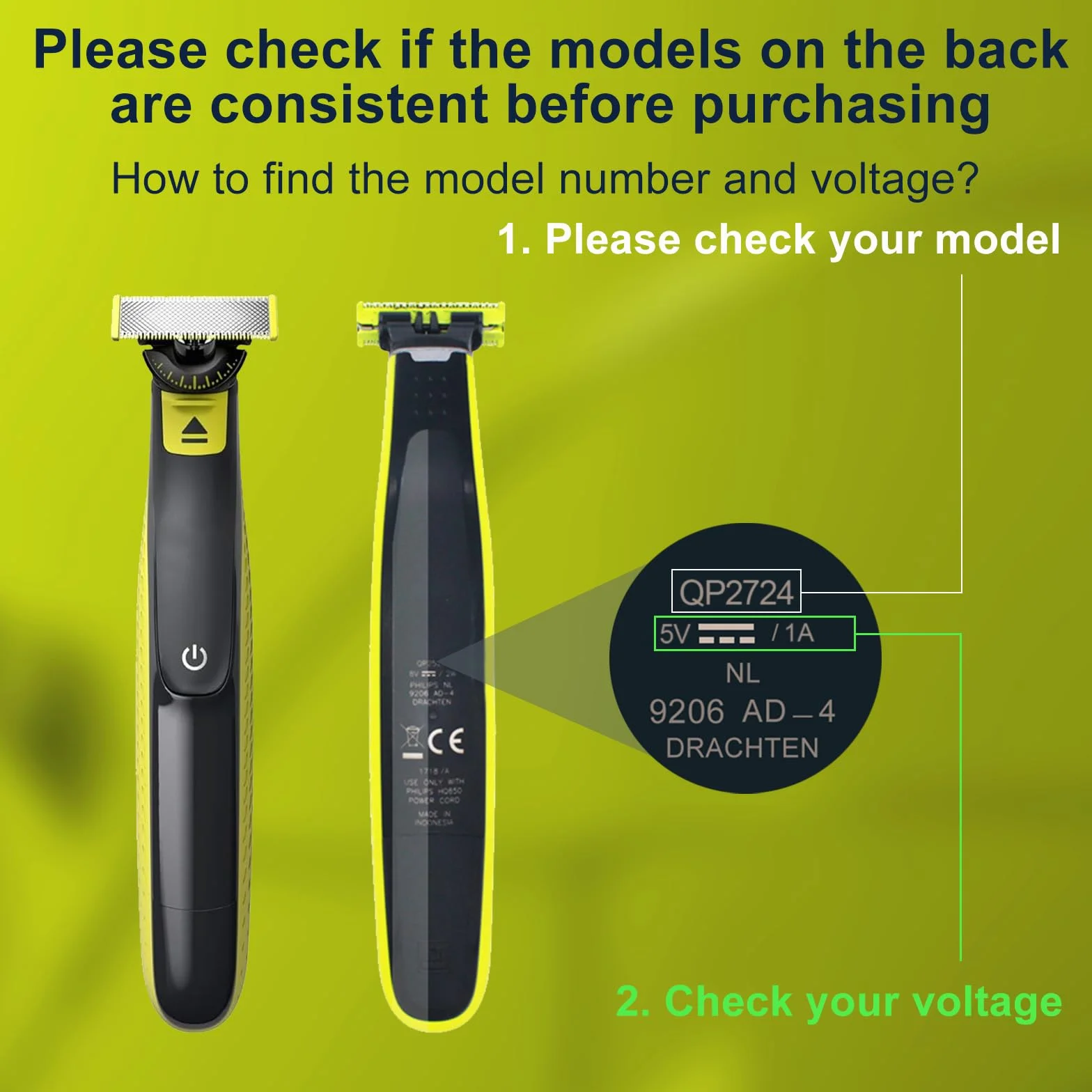 Philips Norelco One Blade 360 cavo di ricarica 5 V QP2724 QP2834 S3145 QP4530 QP4631 QP1924 QP6552 MG7910 MG9520 X3001 Confezione da 2