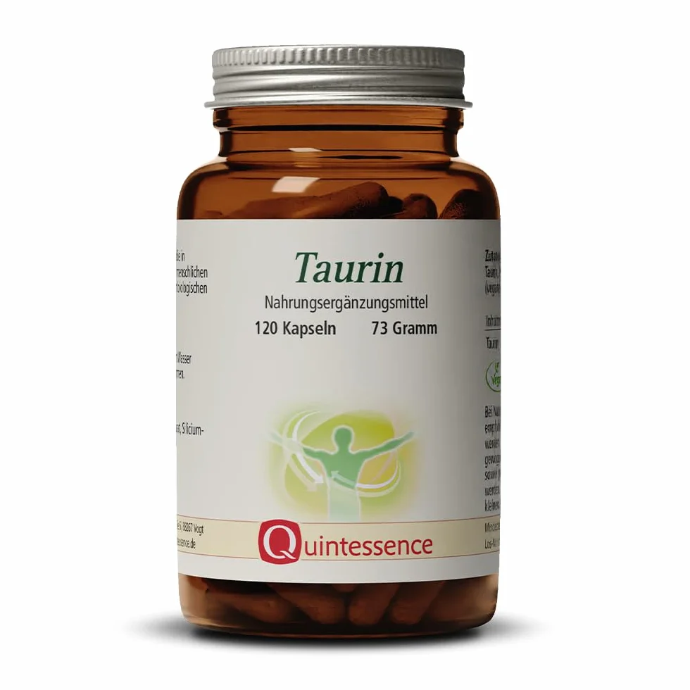 Quintessence Taurina 500 mg 120 capsule - 100% taurina pura - Vegan - Qualità e biodisponibilità ottimali - Prodotta in Austria