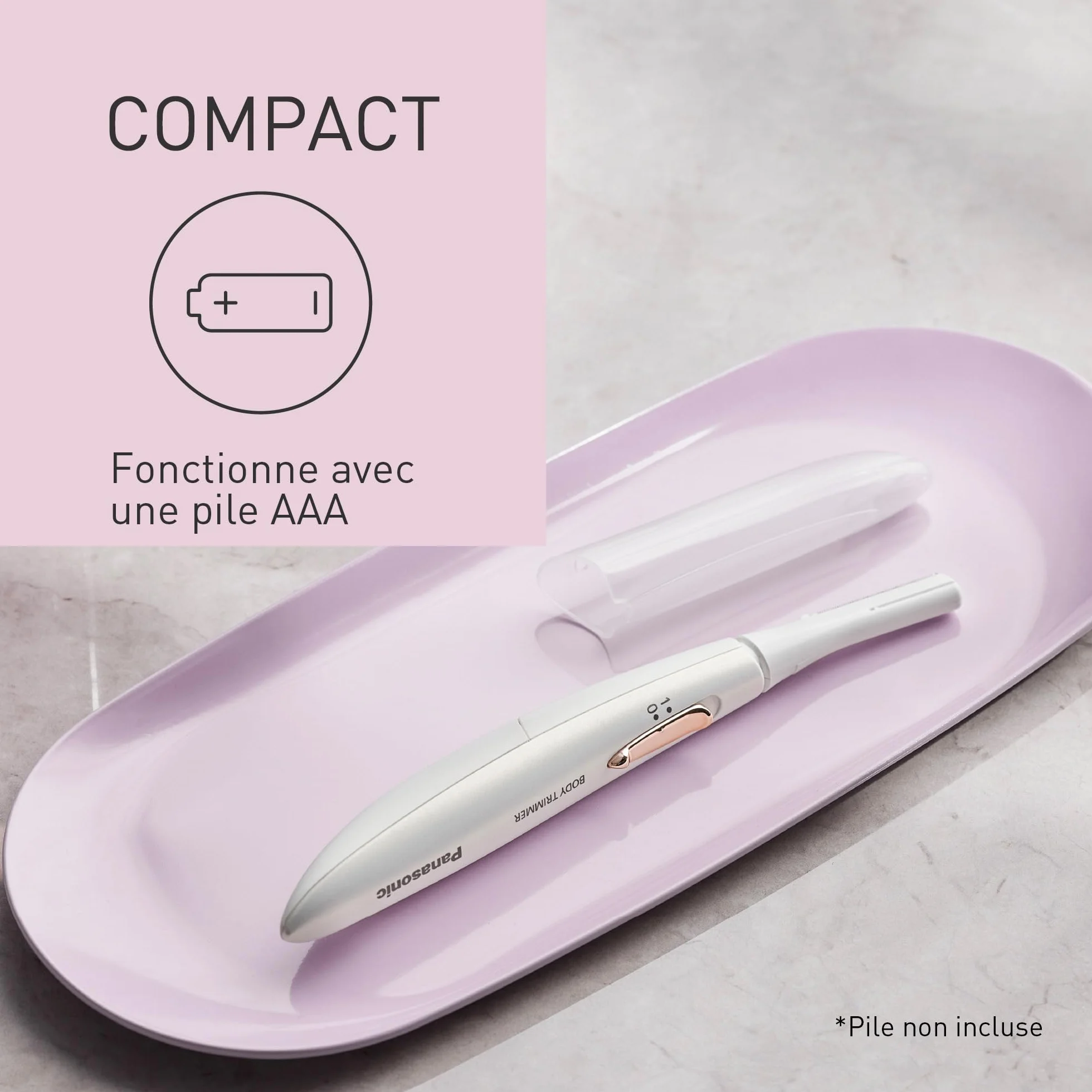 Panasonic ES-WR51 Epilatore Compatto per il Corpo, Rasoio da Donna, a Secco, Alimentato a Batteria (Necessaria 1 AAA), Cappuccio di Protezione, Spazzola di Pulizia, Bianco