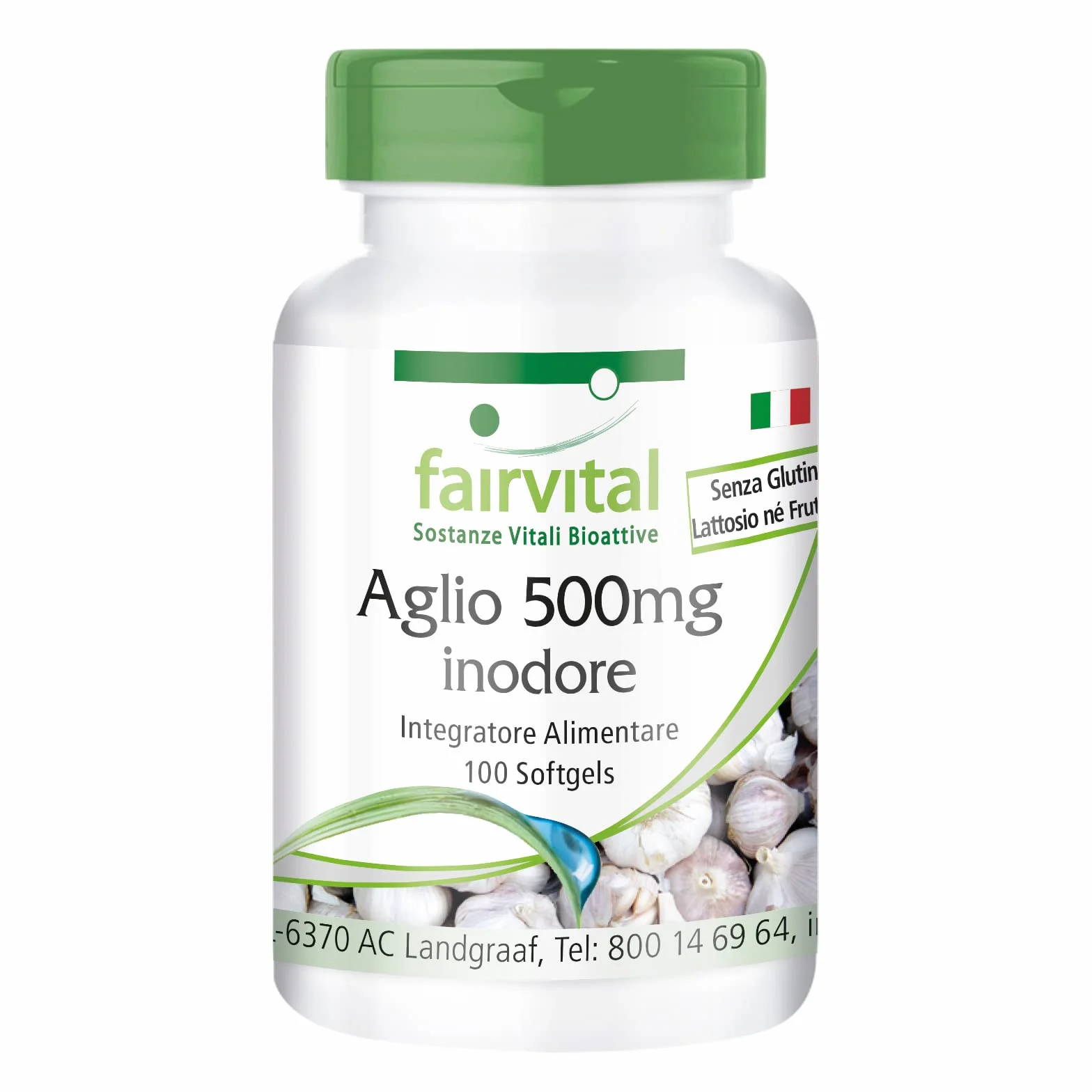 fairvital Capsule di aglio 500 mg, 100 softgel, facili da deglutire, contengono alliicina, estratto di aglio 100:1, ALTO DOSAGGIO e inodori